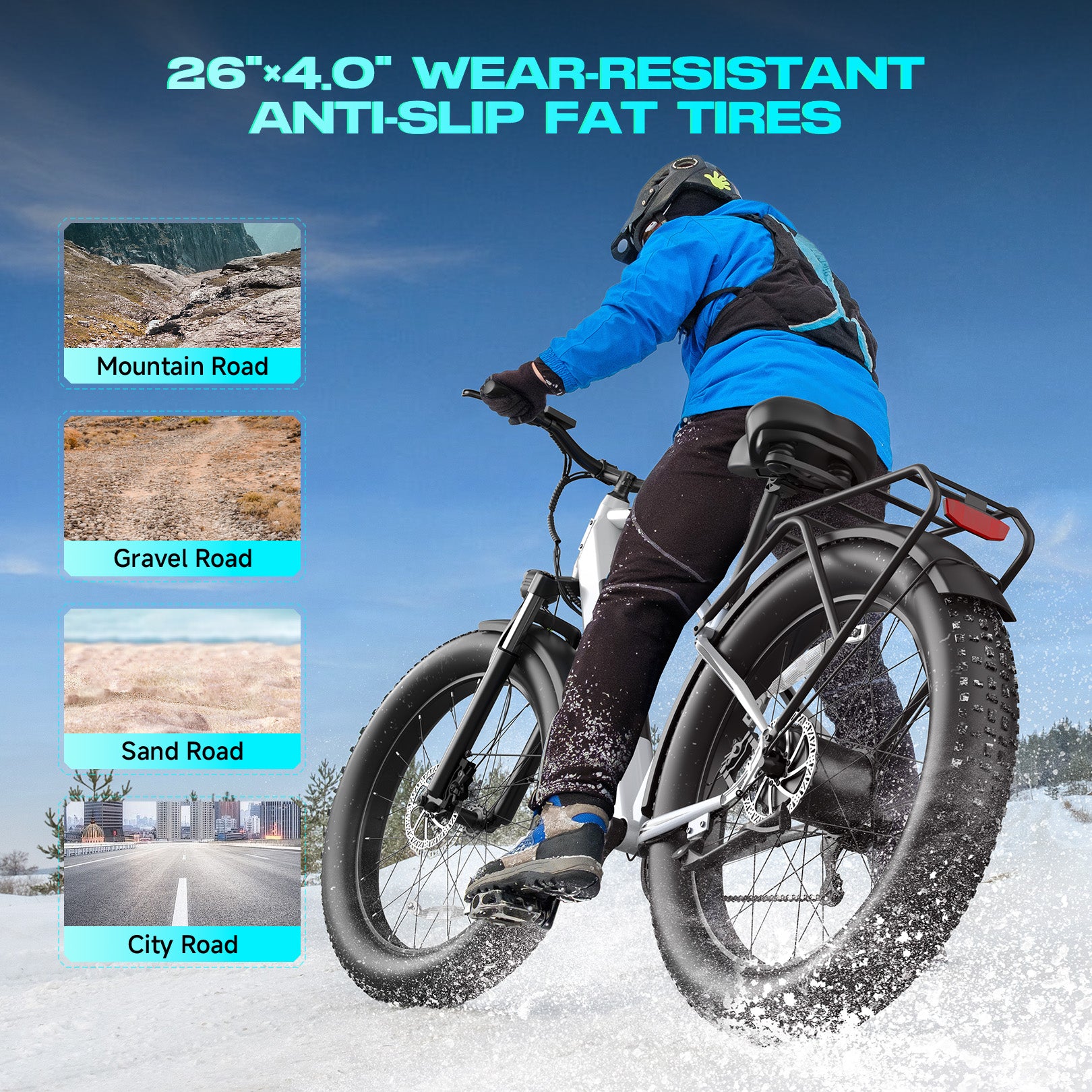 Gocio Peak 1000W Electric Mountain Bike, 26" x 4.0" Fat Tire Electric Bike, 48V 15Ah Battery, 28MPH Adult Electric Bicycle with Taillight, Control Cruise Mode, Ebike for Off Road, Sand, Snow, UL2849 - GOCIO