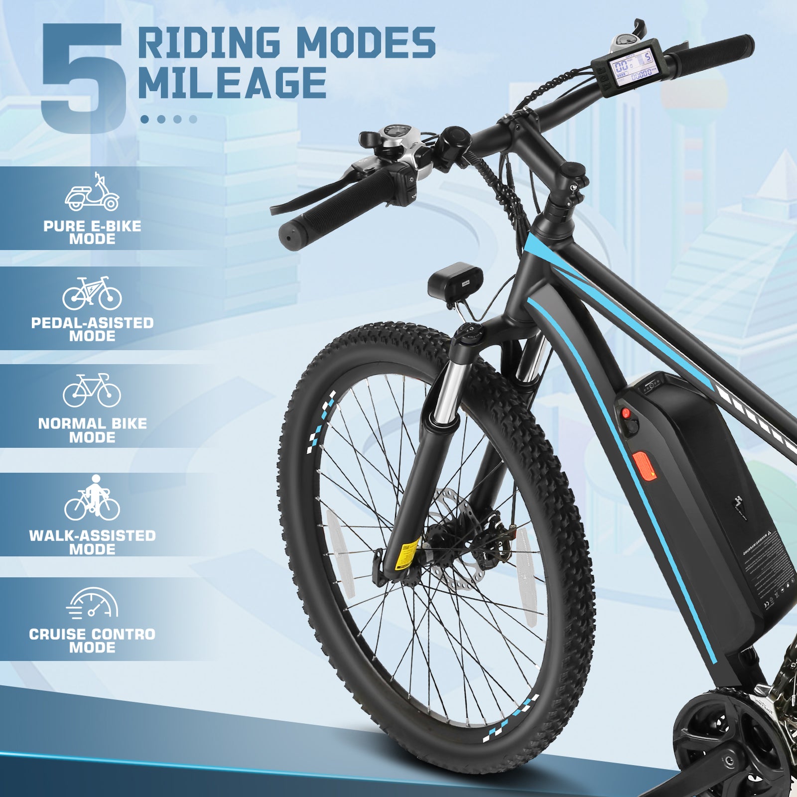 Gocio 500W 26" Electric Bike, 2.1" Electric Mountain Bike for Adults, 499Wh 48V 10.4Ah Battery 19.8MPH 3H Fast Charge Ebike, LCD Display, Lockable Suspension Fork, Shimano 21 Speed UL2849