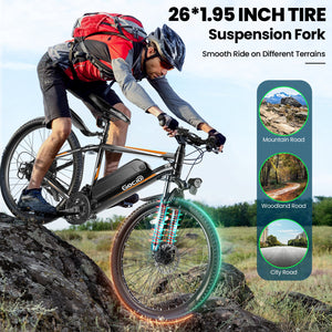 Gocio Electric Bike 500W Adult Electric Mountain Bike 26" Off Road Electric Bicycle 21 Speed Commuter E-Bike Max 19.8mph with 48V 375Wh Battery UL2849 - GOCIO