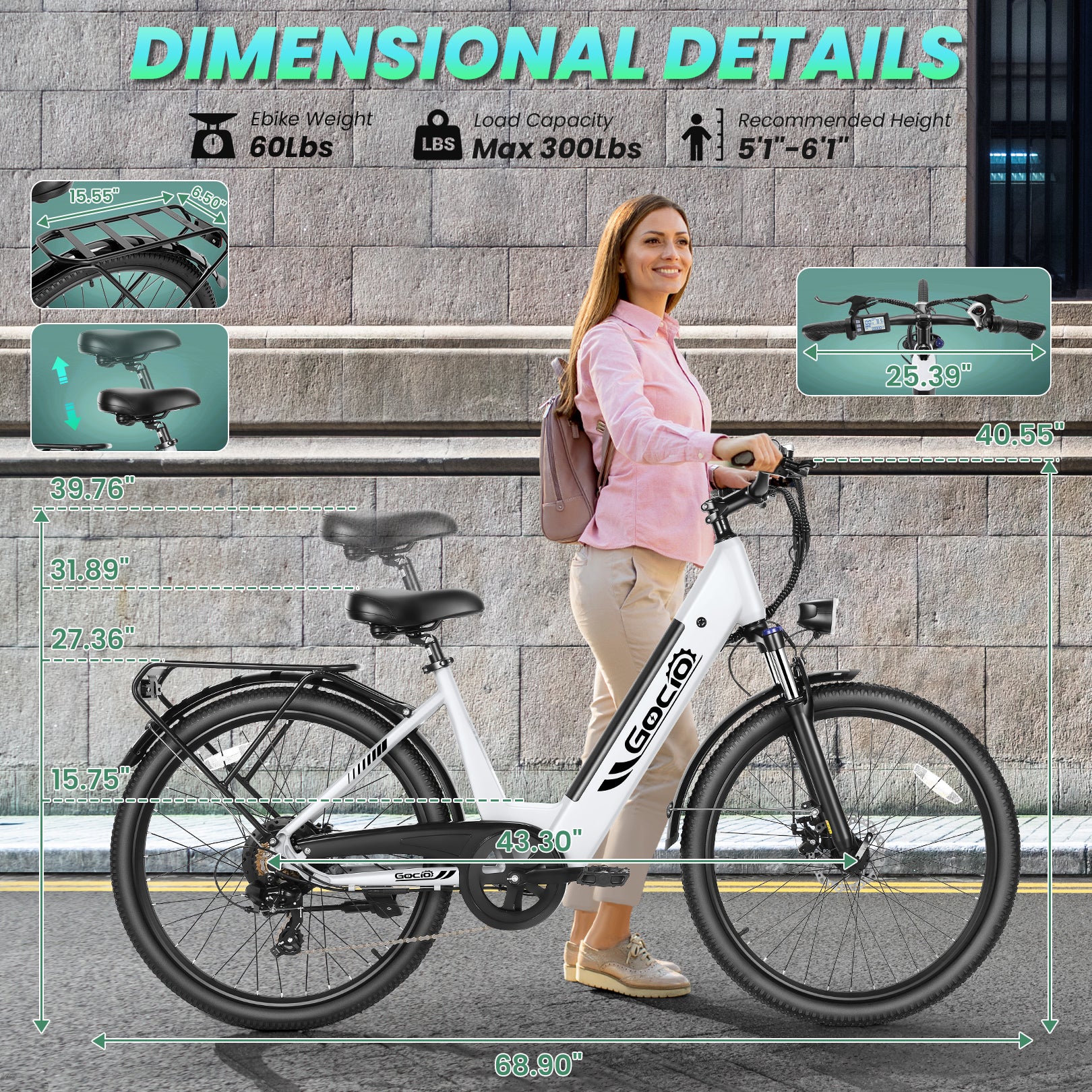 Gocio 26" x 2.1" Electric Bike for Adults, 500W Commuter Ebike, 48V 720wh Built-in Battery, 5 Riding Modes, Max 60 Miles, LCD, Lockable Front Suspension Step Thru E Bikes UL 2849