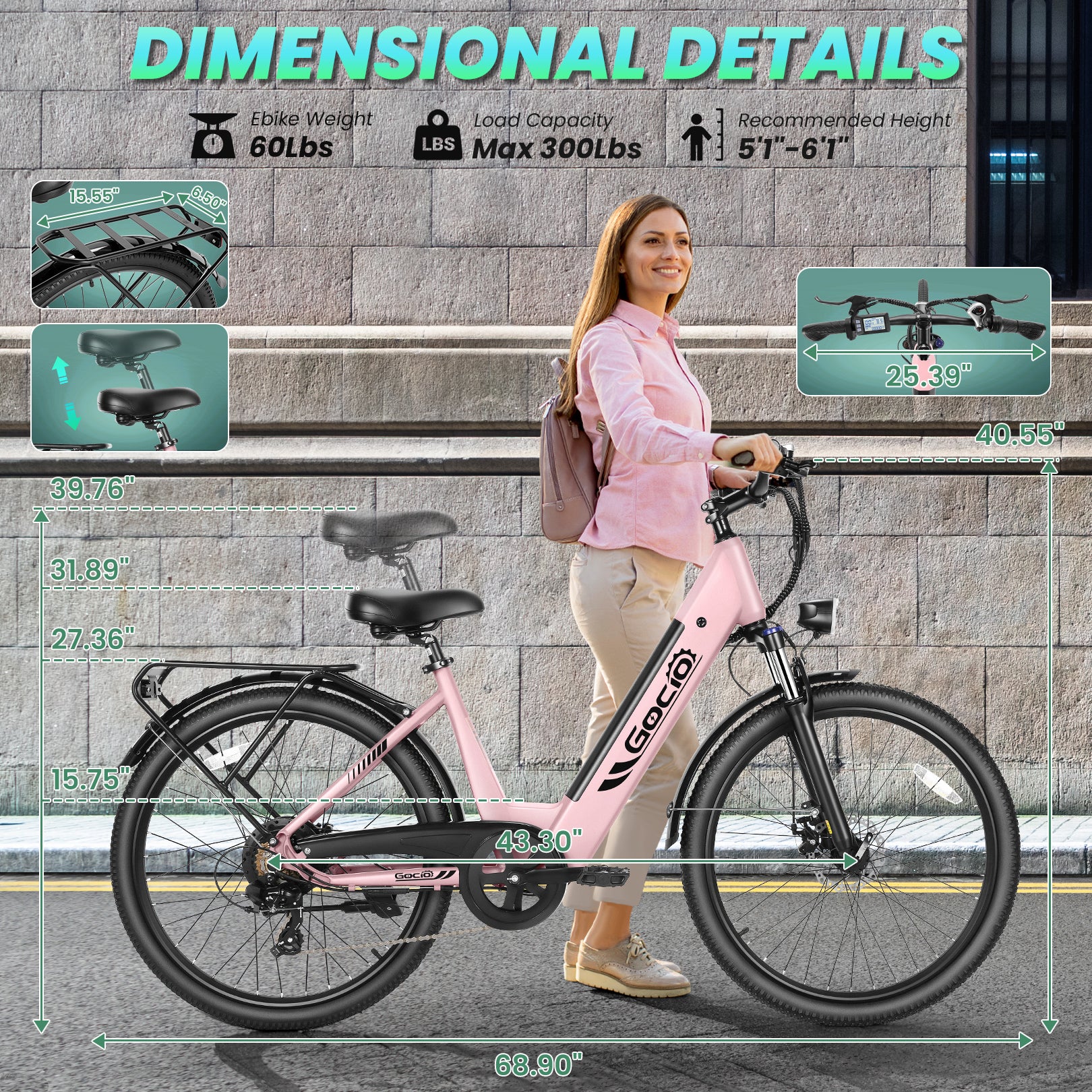 Gocio 26" x 2.1" Electric Bike for Adults, 500W Commuter Ebike, 48V 720wh Built-in Battery, 5 Riding Modes, Max 60 Miles, LCD, Lockable Front Suspension Step Thru E Bikes UL 2849