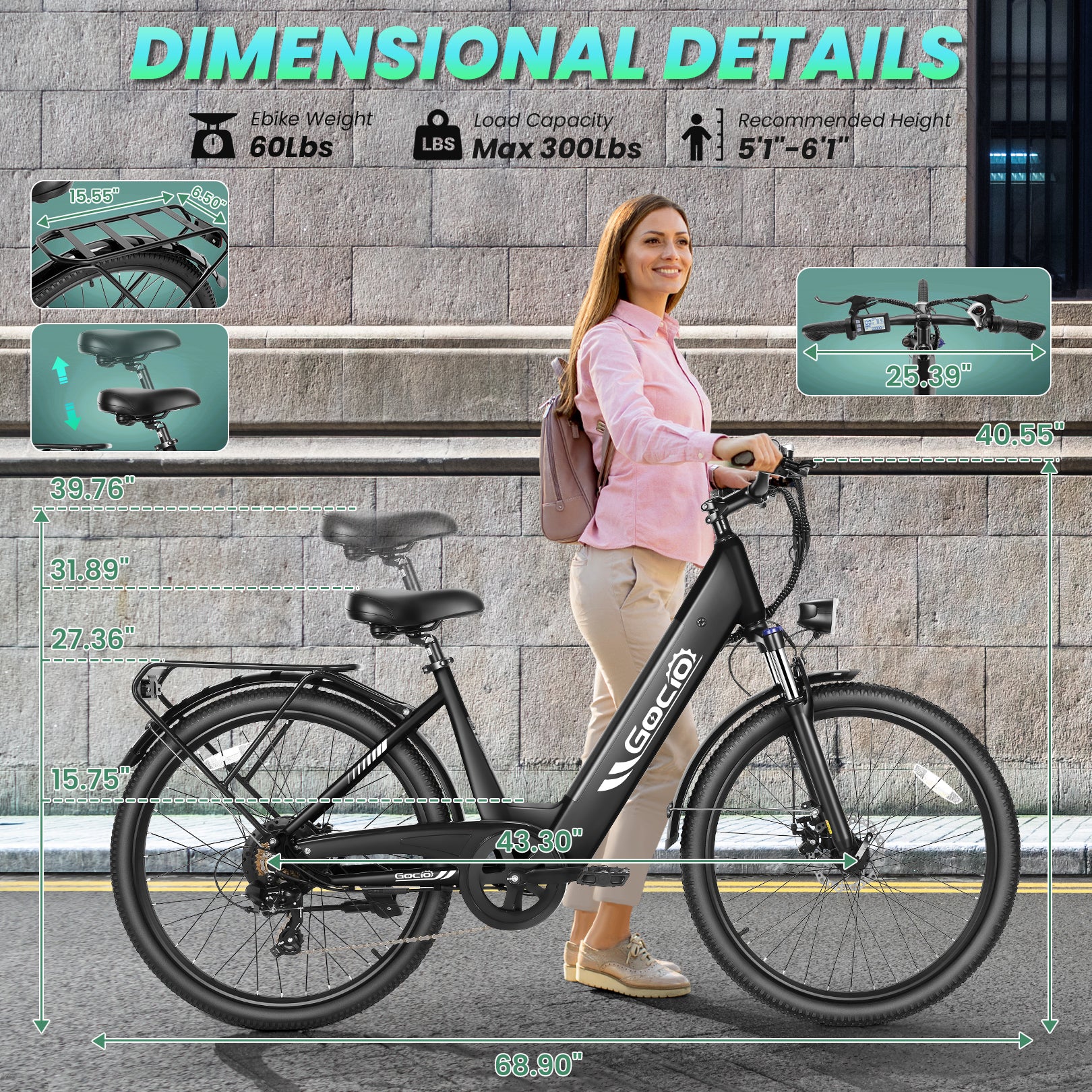 Gocio 26" x 2.1" Electric Bike for Adults, 500W Commuter Ebike, 48V 720wh Built-in Battery, 5 Riding Modes, Max 60 Miles, LCD, Lockable Front Suspension Step Thru E Bikes UL 2849