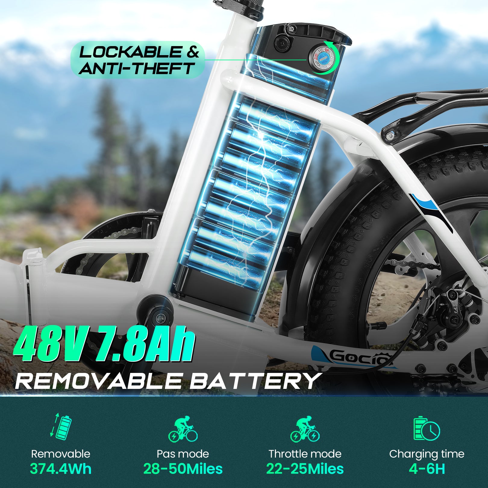 Gocio Electric Bike 3.0 Fat Tire Foldable Ebike, 48V 374.4Wh Battery, Peak 700W Folding Electric Bike, Lockable Suspension Fork, LCD, 16" One-Piece Tire Electric Bicycles for Women Adults UL2849 - GOCIO