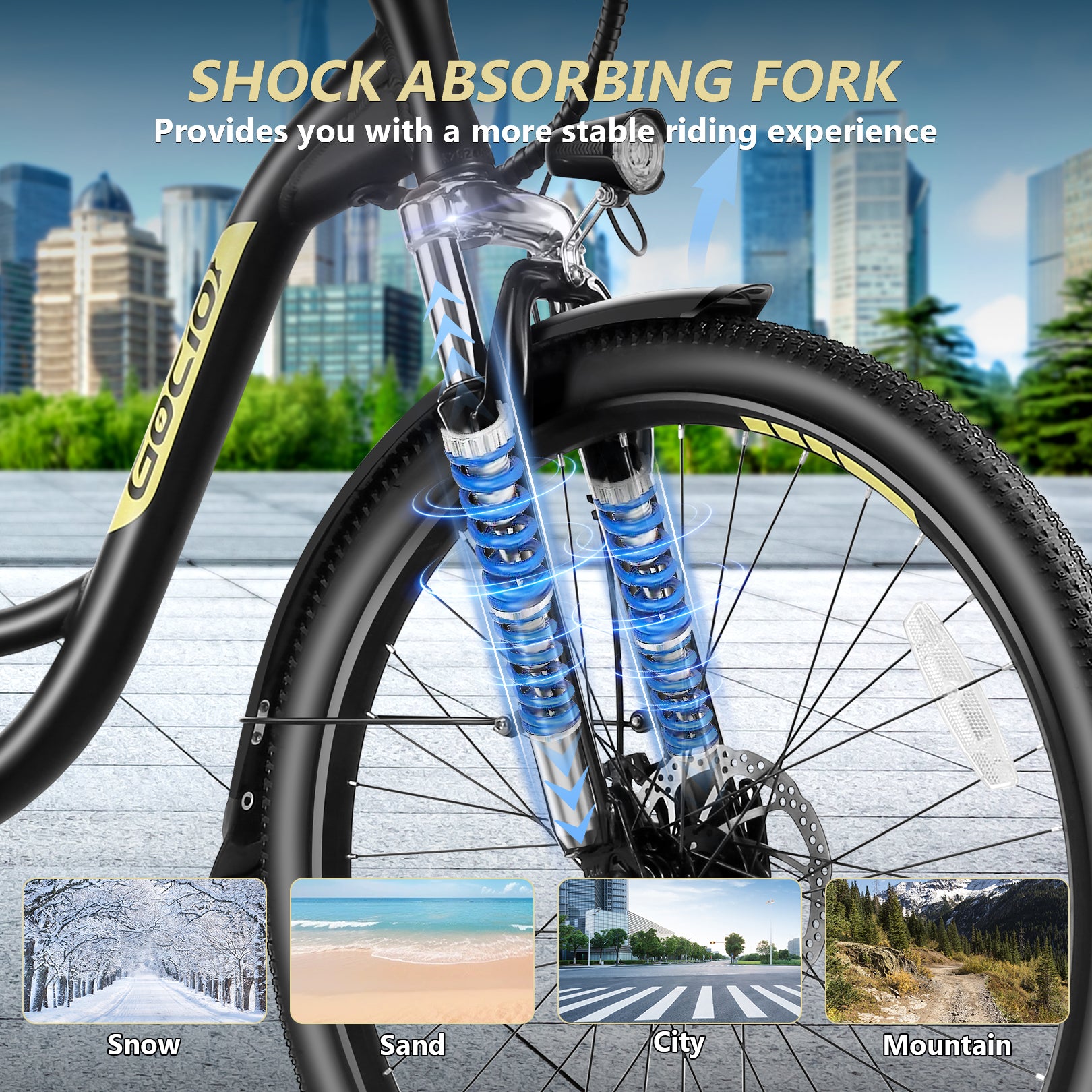 Gocio 26" Peak 700W Low Frame Electric Bike for Adults, Long-Lasting 48V 10.4Ah Battery, LCD Display, 5 Riding Modes, Headlight and Taillight, 7 Speeds Commuter Women Ebike, City Cruiser Ebike, Black
