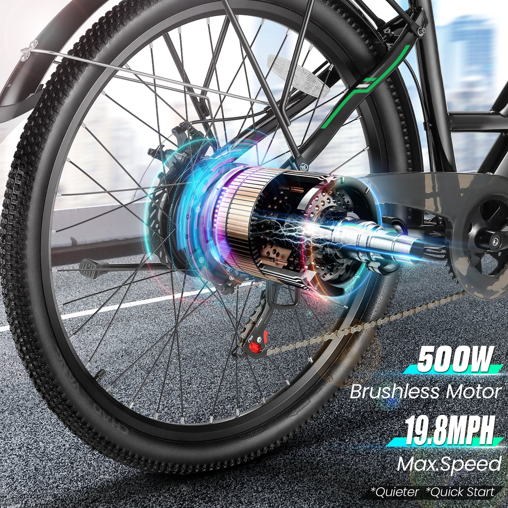 Gocio 500W 26" Electric Bike 48V Electric Bicycle for Adults, 19.8mph Cruiser Ebike, Electric Commuter Bike with Carrier Rack, Low Step Frame Shimano 7 Speed for Men Women Senior UL 2849