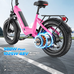 Gocio Electric Bike for Adults, Peak 1025W Mountain E Bike, 48V 13AH Removable Lithium-Ion Battery Ebikes, 20"x4.0" Fat Tire Electric Bicycles, 3A Fast Charge, up to 60 Miles Man Woman UL2849 - GOCIO
