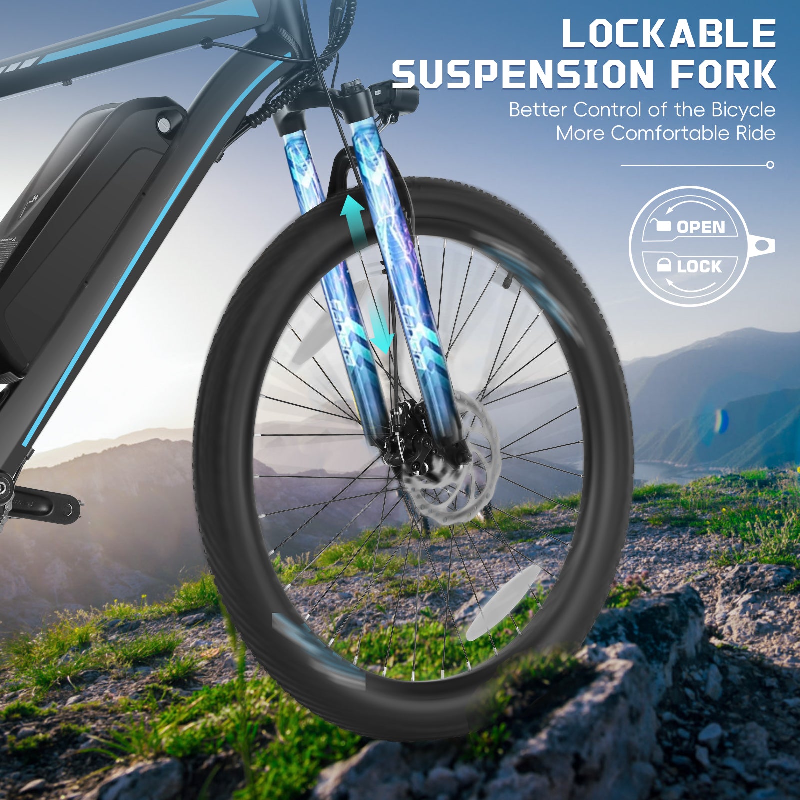 Gocio 500W 26" Electric Bike, 2.1" Electric Mountain Bike for Adults, 499Wh 48V 10.4Ah Battery 19.8MPH 3H Fast Charge Ebike, LCD Display, Lockable Suspension Fork, Shimano 21 Speed UL2849