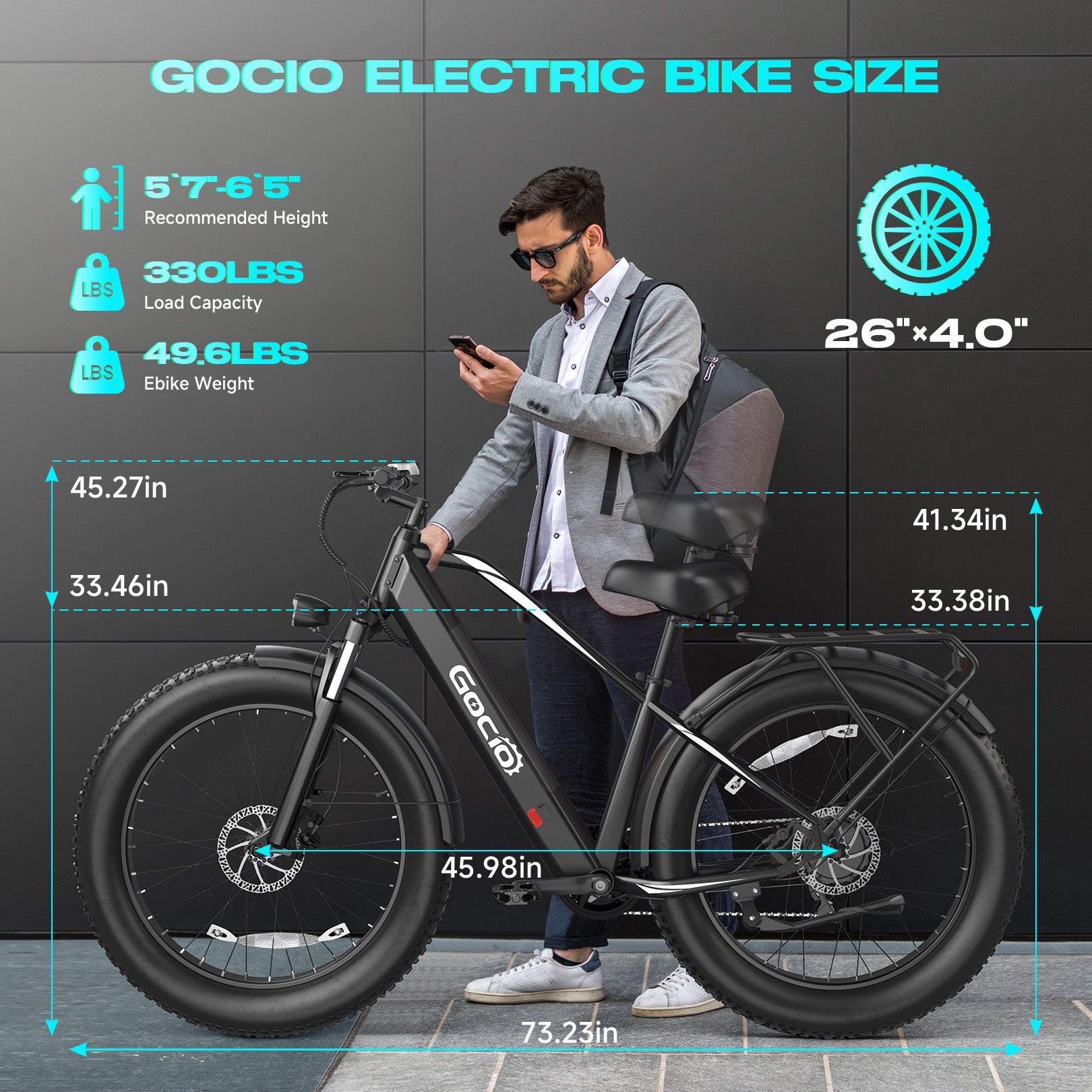 Bicicleta eléctrica de montaña Gocio Peak de 1000 W, 26" x 4.0", neumáticos anchos, batería de 48 V y 15 Ah, 45 km/h, para adultos, con luz trasera y modo crucero, ideal para todoterreno, arena y nieve, UL2849