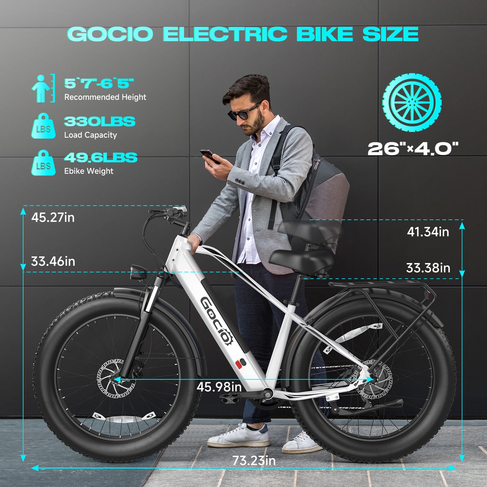Bicicleta eléctrica de montaña Gocio Peak de 1000 W, 26" x 4.0", neumáticos anchos, batería de 48 V y 15 Ah, 45 km/h, para adultos, con luz trasera y modo crucero, ideal para todoterreno, arena y nieve, UL2849
