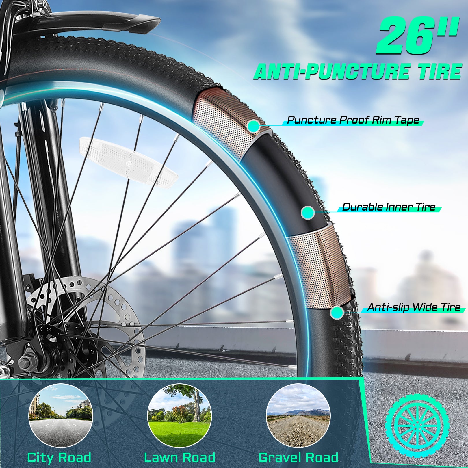 Gocio 500W 26" Electric Bike 48V Electric Bicycle for Adults, 19.8mph Cruiser Ebike, Electric Commuter Bike with Carrier Rack, Low Step Frame Shimano 7 Speed for Men Women Senior UL 2849