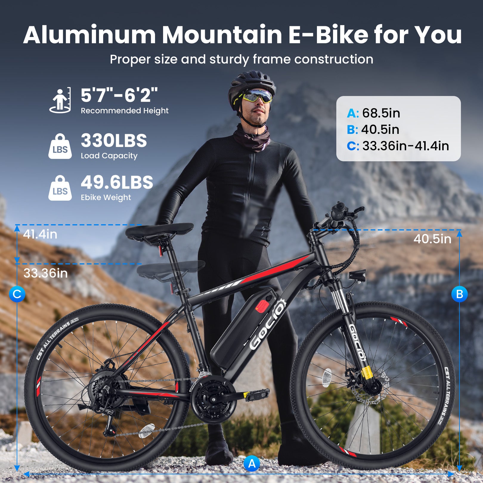 Gocio 27.5" Electric Bike, 500W Adult Electric Bicycle, 48V 10.4Ah Battery, 19.8MPH Electric Mountain Bike, Lockable Suspension Fork, LCD, Shimano 21-Speed Gears, E-Bikes for Off-Road, UL2849