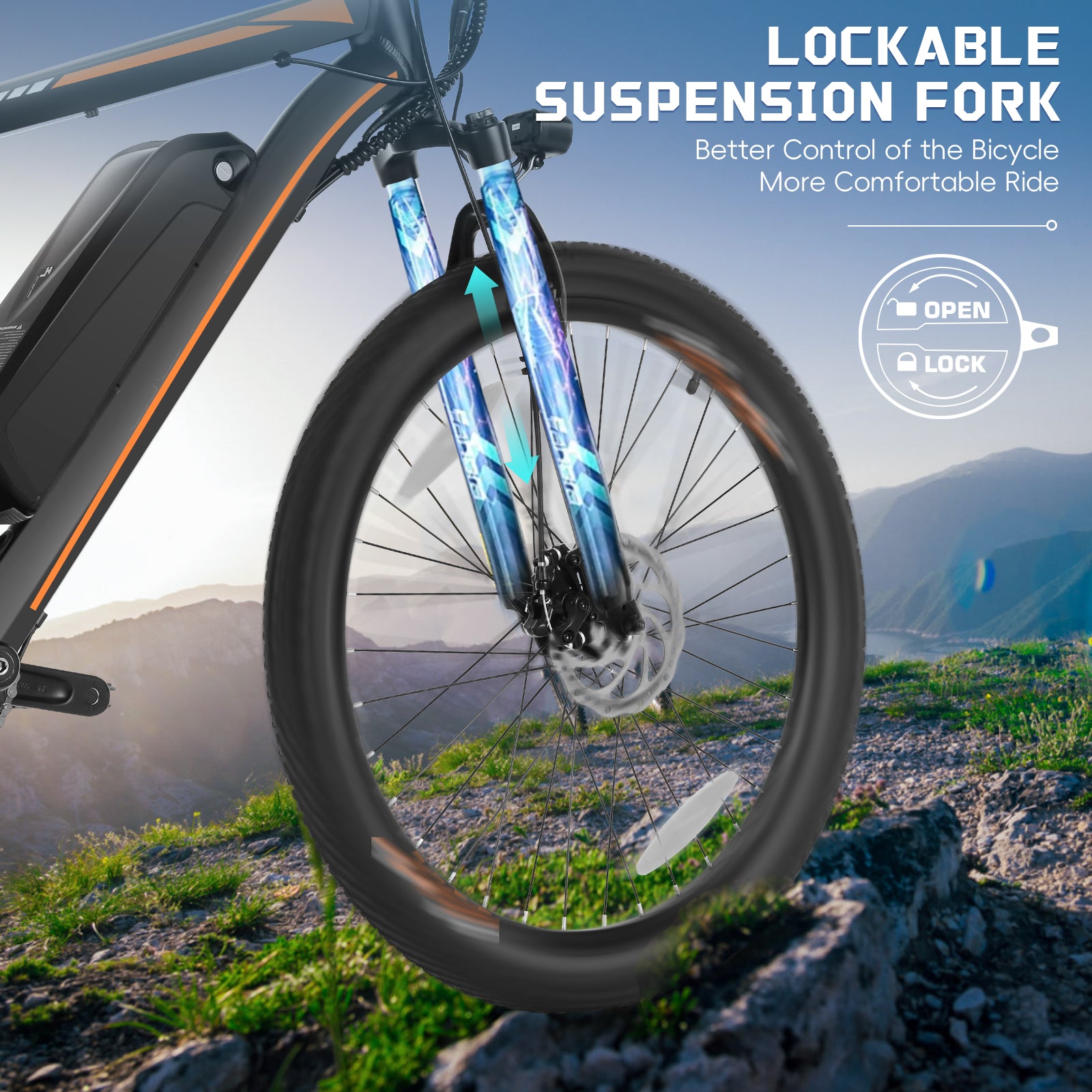 Gocio 500W 26" Electric Bike, 2.1" Electric Mountain Bike for Adults, 499Wh 48V 10.4Ah Battery 19.8MPH 3H Fast Charge Ebike, LCD Display, Lockable Suspension Fork, Shimano 21 Speed UL2849