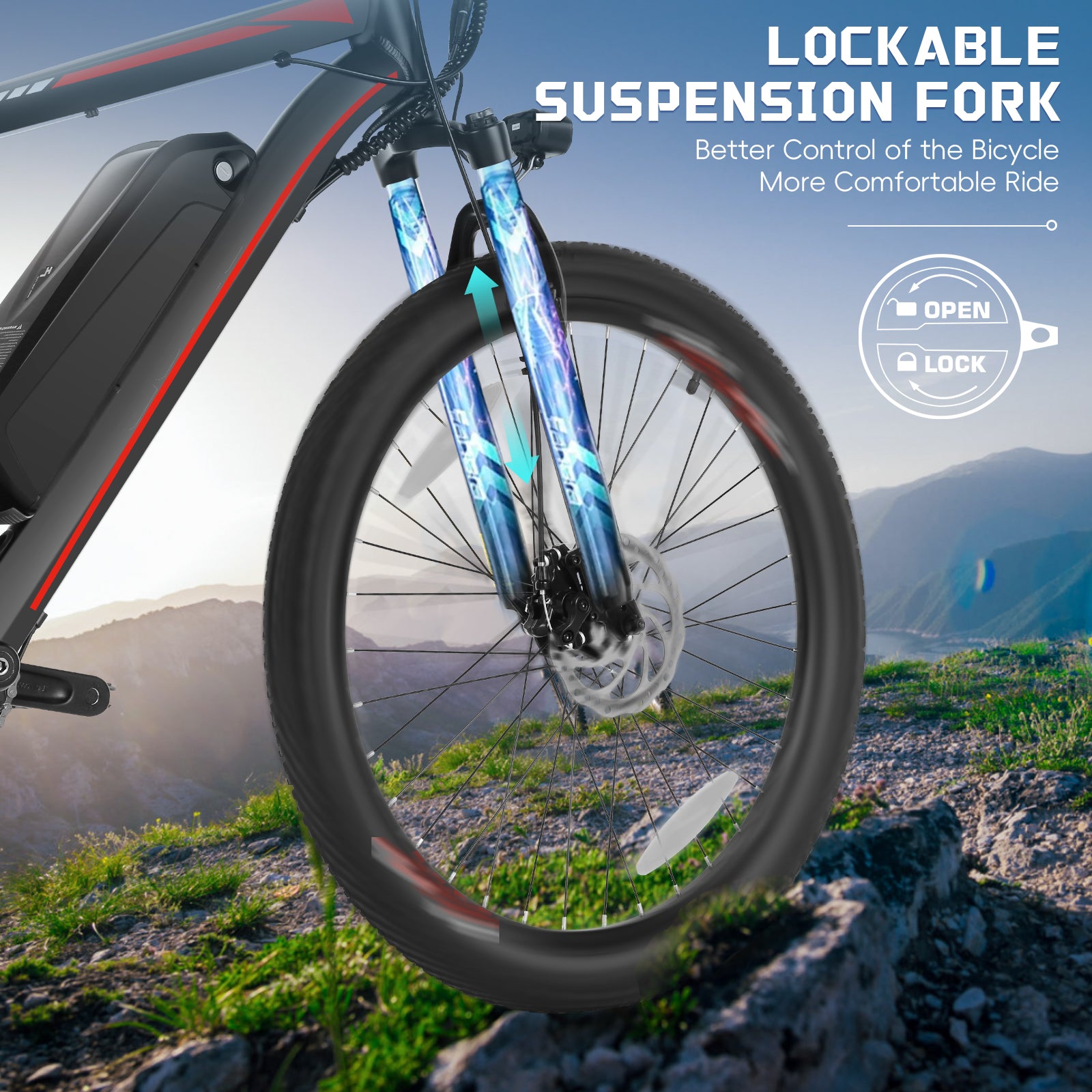 Gocio 500W 26" Electric Bike, 2.1" Electric Mountain Bike for Adults, 499Wh 48V 10.4Ah Battery 19.8MPH 3H Fast Charge Ebike, LCD Display, Lockable Suspension Fork, Shimano 21 Speed UL2849