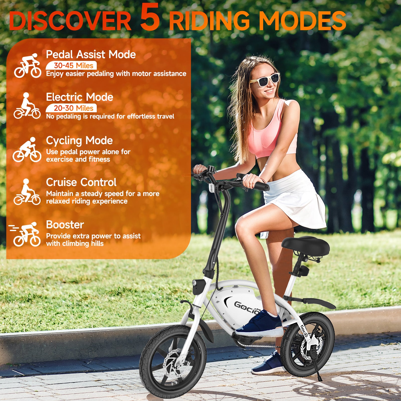 Gocio 14" Foldable Electric Bike, 375Wh 48V Electric Bicycles for Adults Women Teens, Peak 500W City Commuter Cruiser Ebikes, LED Display, E bike One-Piece Tire with 5 Riding Modes UL2849