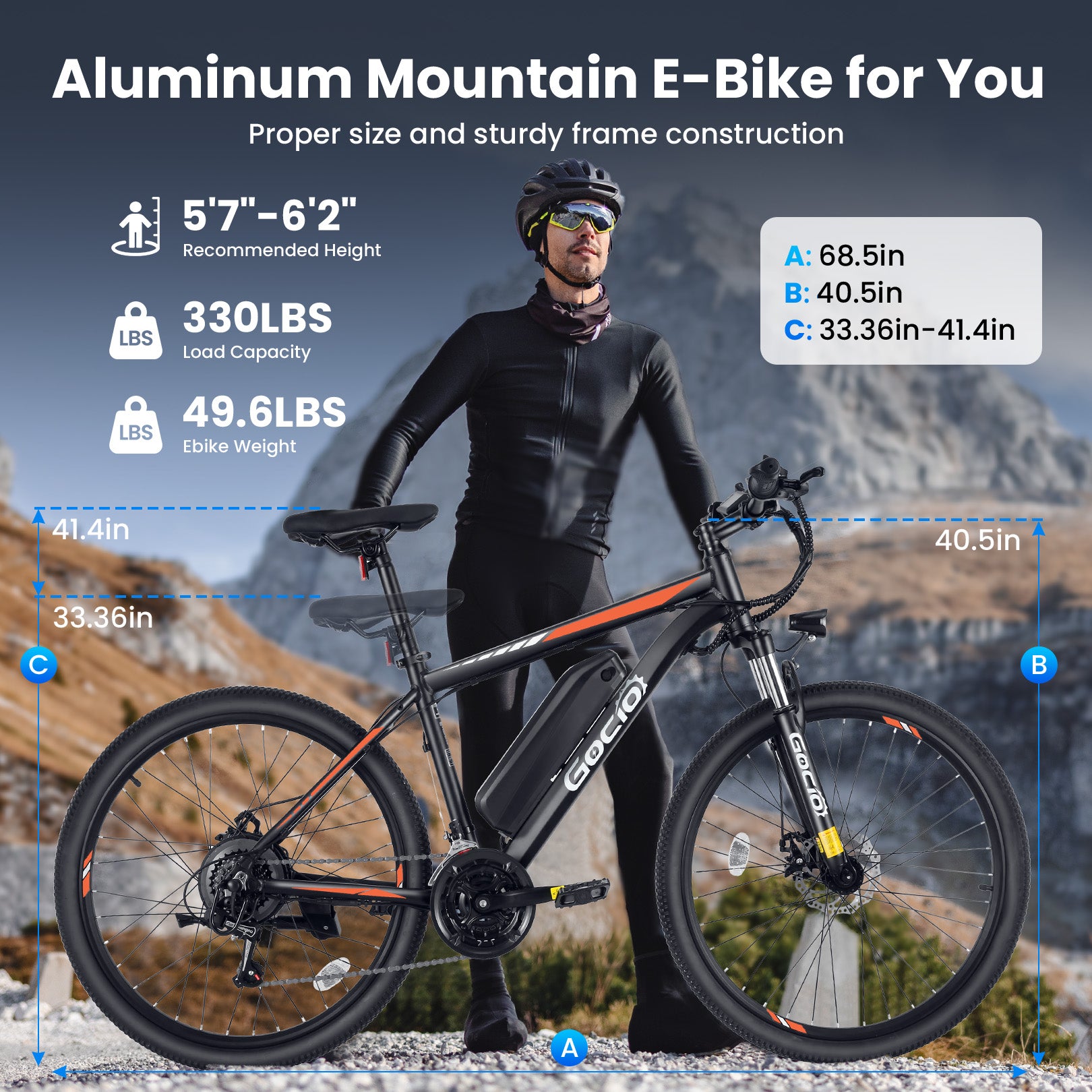 Gocio 27.5" Electric Bike, 500W Adult Electric Bicycle, 48V 10.4Ah Battery, 19.8MPH Electric Mountain Bike, Lockable Suspension Fork, LCD, Shimano 21-Speed Gears, E-Bikes for Off-Road, UL2849