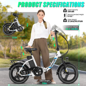 Gocio Electric Bike 3.0 Fat Tire Foldable Ebike, 48V 374.4Wh Battery, Peak 700W Folding Electric Bike, Lockable Suspension Fork, LCD, 16" One-Piece Tire Electric Bicycles for Women Adults UL2849 - GOCIO
