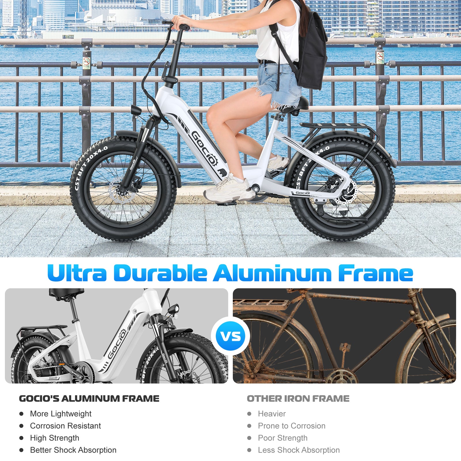 Gocio Electric Bike for Adults, Peak 1025W Mountain E Bike, 48V 13AH Removable Lithium-Ion Battery Ebikes, 20"x4.0" Fat Tire Electric Bicycles, 3A Fast Charge, up to 60 Miles Man Woman UL2849