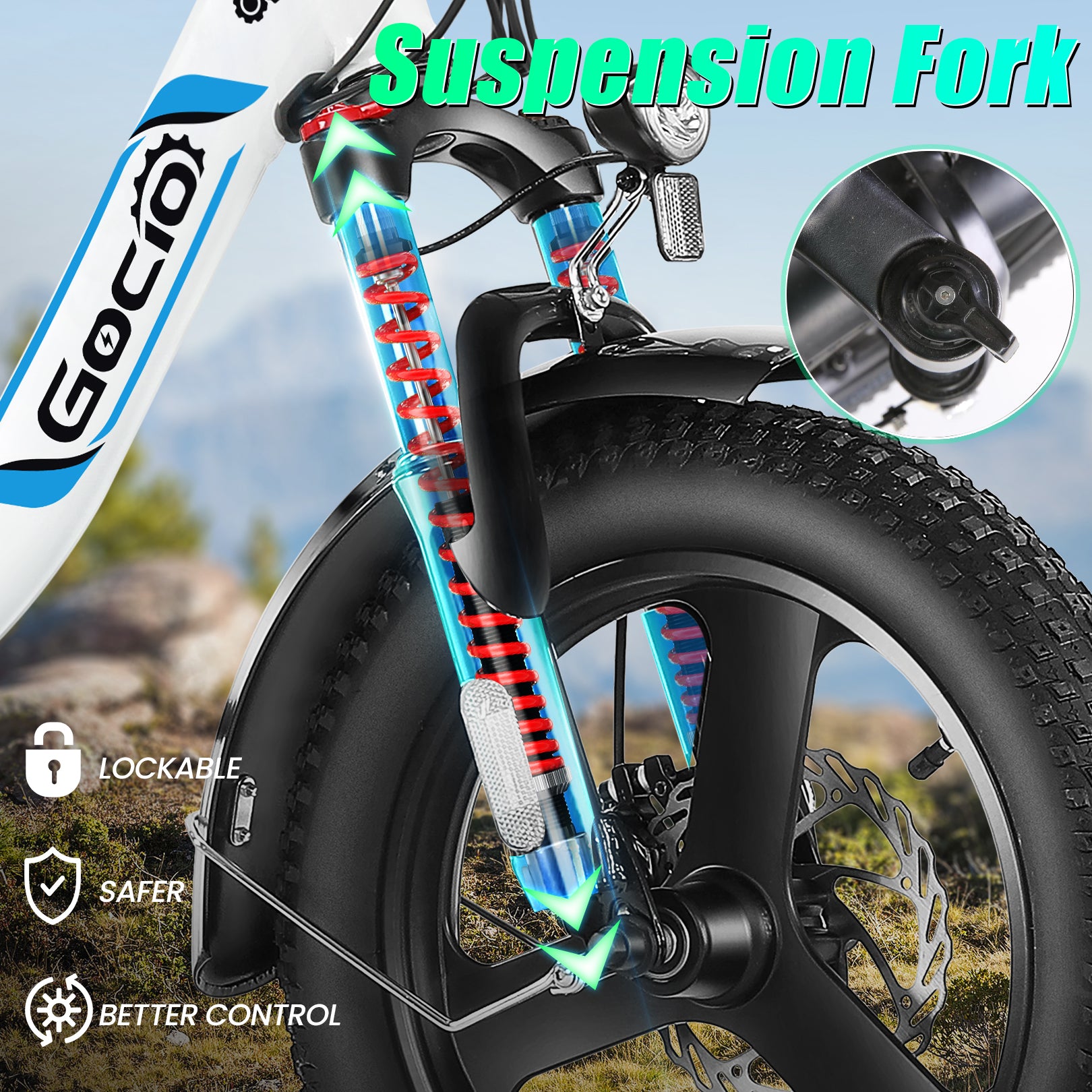 Gocio Electric Bike 3.0 Fat Tire Foldable Ebike, 48V 374.4Wh Battery, Peak 700W Folding Electric Bike, Lockable Suspension Fork, LCD, 16" One-Piece Tire Electric Bicycles for Women Adults UL2849 - GOCIO