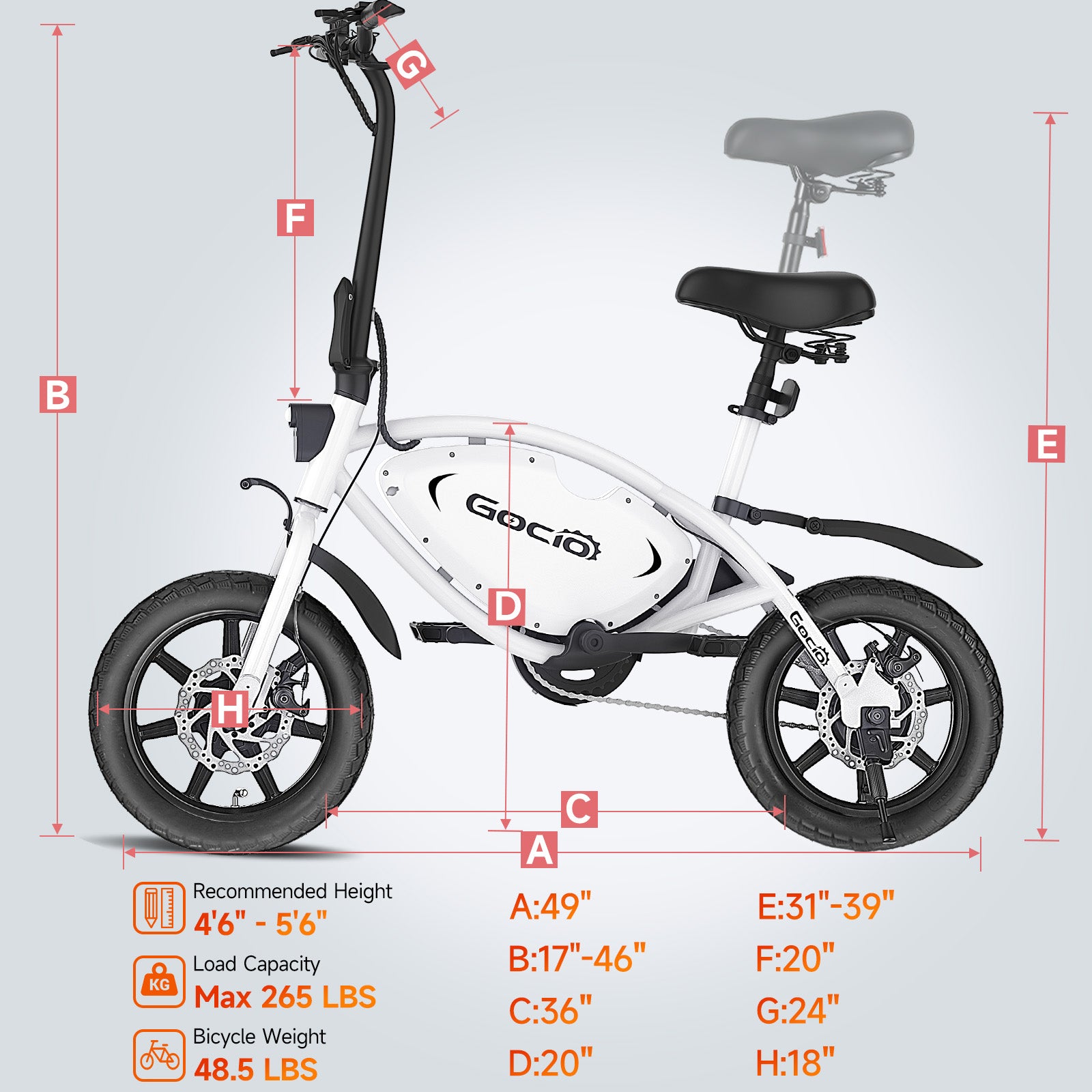 Gocio 14" Foldable Electric Bike, 375Wh 48V Electric Bicycles for Adults Women Teens, Peak 500W City Commuter Cruiser Ebikes, LED Display, E bike One-Piece Tire with 5 Riding Modes UL2849