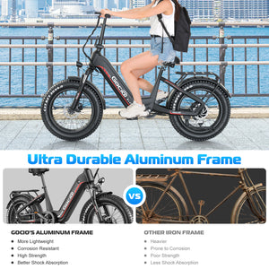 Gocio Electric Bike for Adults, Peak 1025W Mountain E Bike, 48V 13AH Removable Lithium-Ion Battery Ebikes, 20"x4.0" Fat Tire Electric Bicycles, 3A Fast Charge, up to 60 Miles Man Woman UL2849 - GOCIO