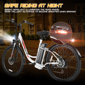 Gocio 26 in. Electric Bicycle 500W Electric Hybrid Bike, 48V Adjustable City Ebike for Adults, Suspension Fork, Max 19.8MPH, 7 Speed Gears Electric Commuter Bike for Men and Women, UL2849 - GOCIO