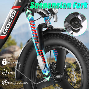 Gocio Electric Bike 3.0 Fat Tire Foldable Ebike, 48V 374.4Wh Battery, Peak 700W Folding Electric Bike, Lockable Suspension Fork, LCD, 16" One-Piece Tire Electric Bicycles for Women Adults UL2849 - GOCIO