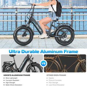 Gocio Electric Bike for Adults, Peak 1025W Mountain E Bike, 48V 13AH Removable Lithium-Ion Battery Ebikes, 20"x4.0" Fat Tire Electric Bicycles, 3A Fast Charge, up to 60 Miles Man Woman UL2849 - GOCIO