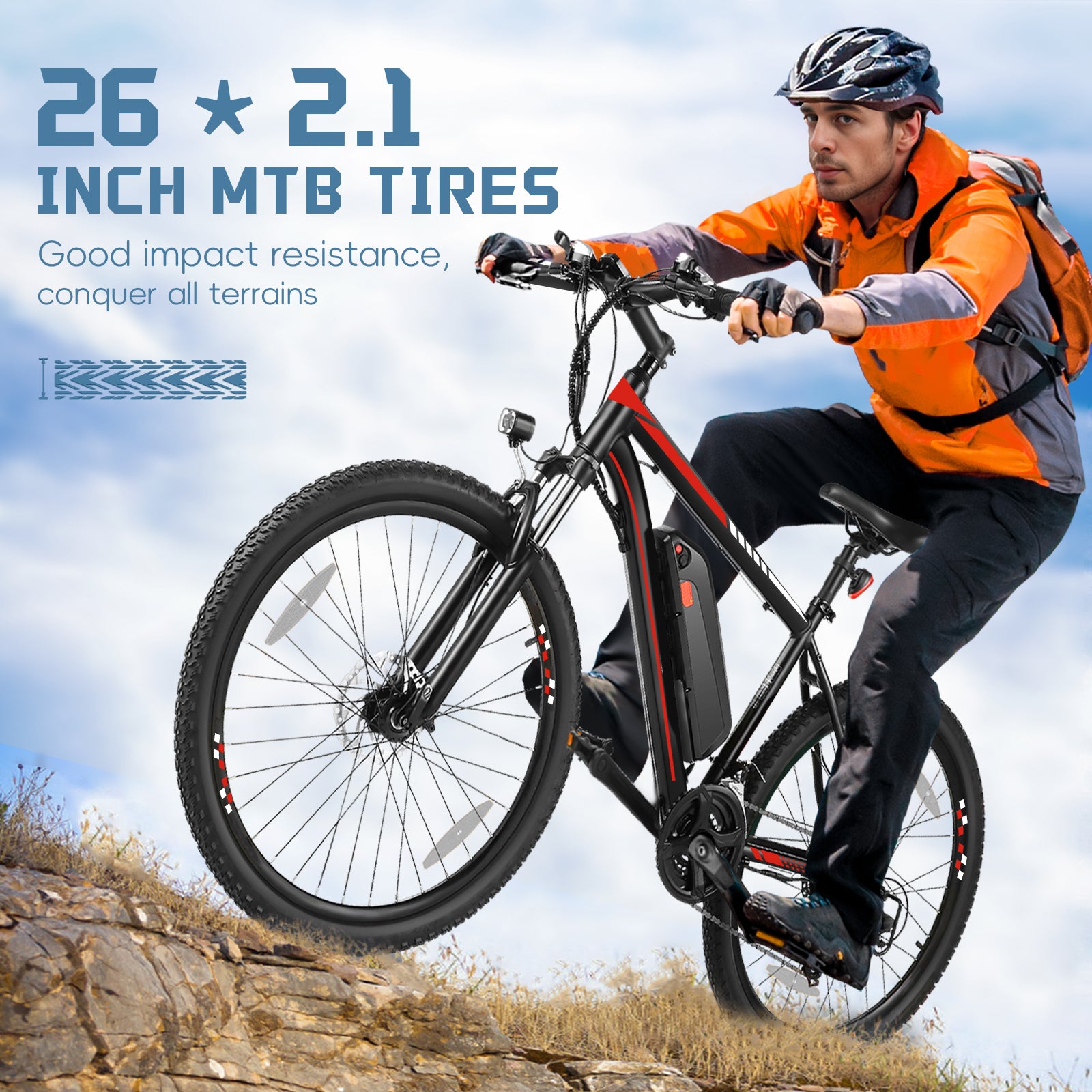 Gocio 500W 26" Electric Bike, 2.1" Electric Mountain Bike for Adults, 499Wh 48V 10.4Ah Battery 19.8MPH 3H Fast Charge Ebike, LCD Display, Lockable Suspension Fork, Shimano 21 Speed UL2849