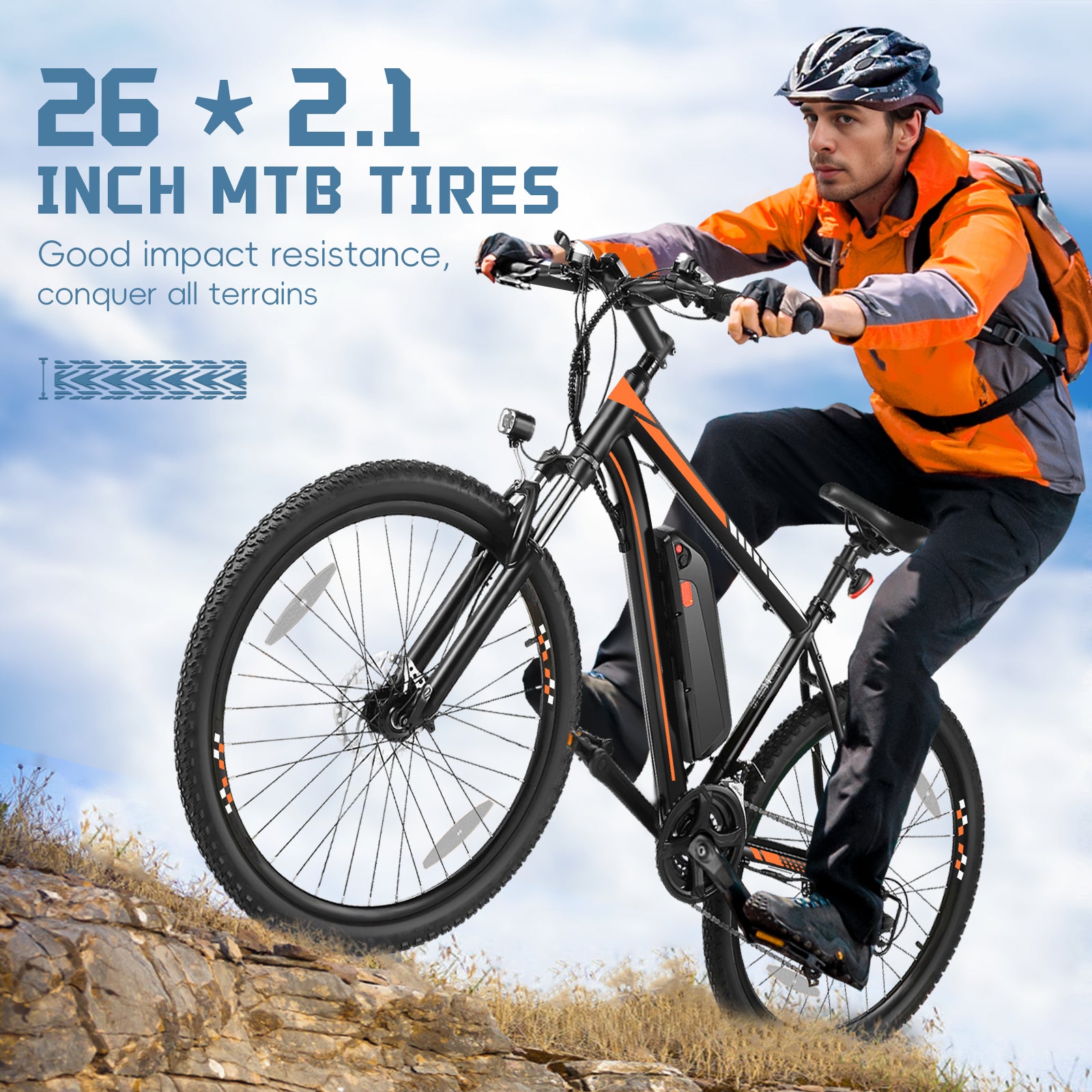 Gocio 500W 26" Electric Bike, 2.1" Electric Mountain Bike for Adults, 499Wh 48V 10.4Ah Battery 19.8MPH 3H Fast Charge Ebike, LCD Display, Lockable Suspension Fork, Shimano 21 Speed UL2849