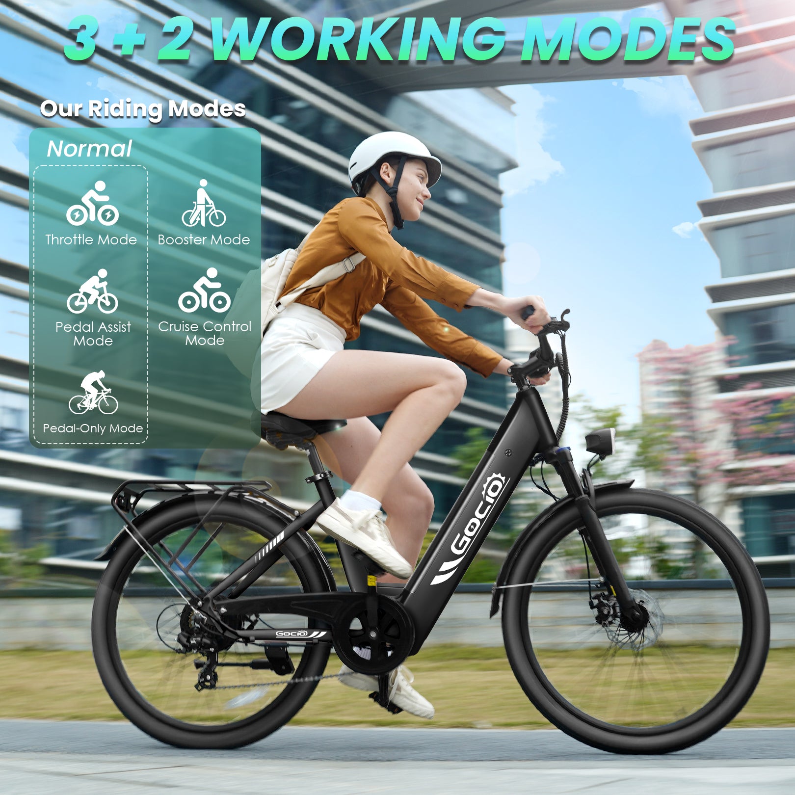 Gocio 26" x 2.1" Electric Bike for Adults, 500W Commuter Ebike, 48V 720wh Built-in Battery, 5 Riding Modes, Max 60 Miles, LCD, Lockable Front Suspension Step Thru E Bikes UL 2849