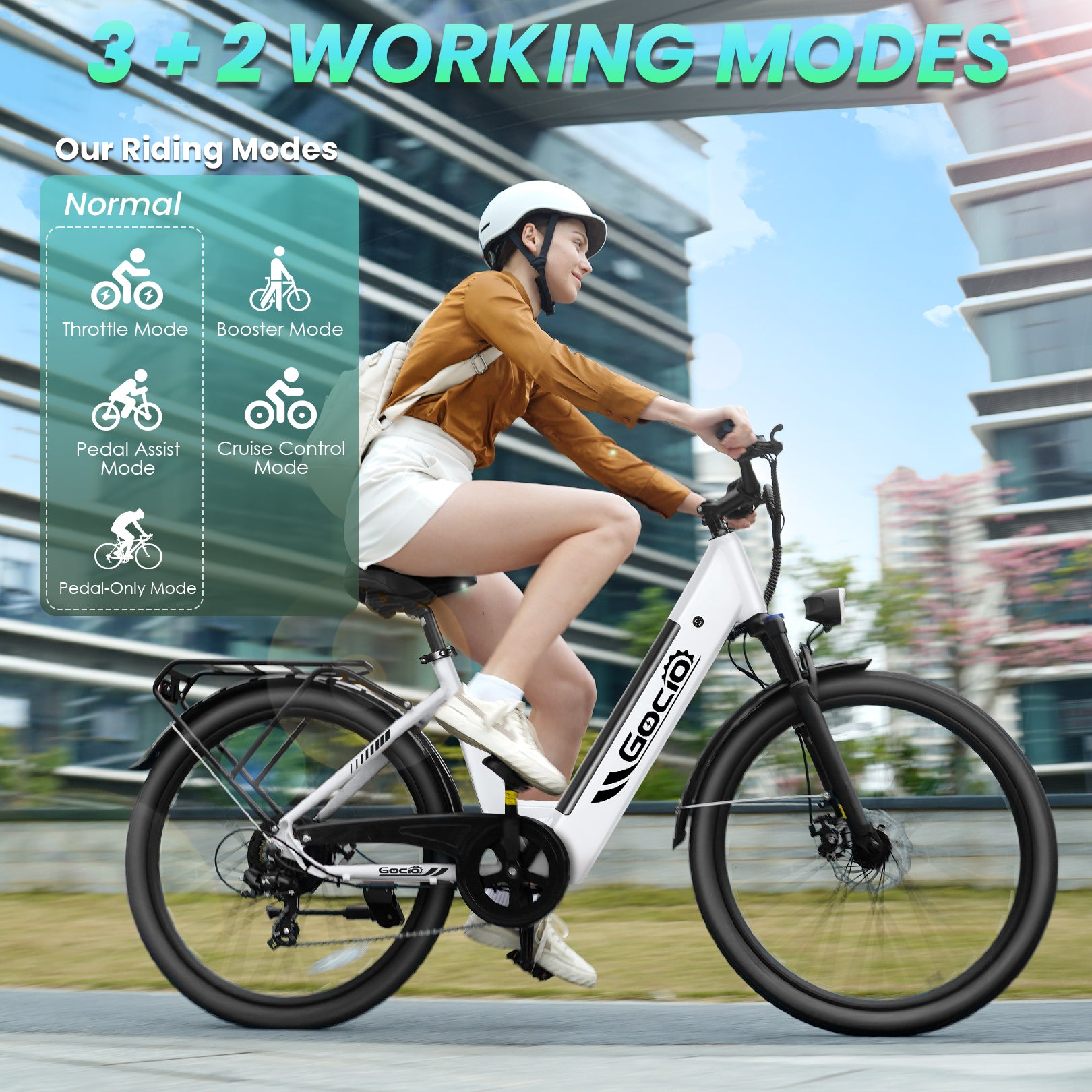 Gocio 26" x 2.1" Electric Bike for Adults, 500W Commuter Ebike, 48V 720wh Built-in Battery, 5 Riding Modes, Max 60 Miles, LCD, Lockable Front Suspension Step Thru E Bikes UL 2849