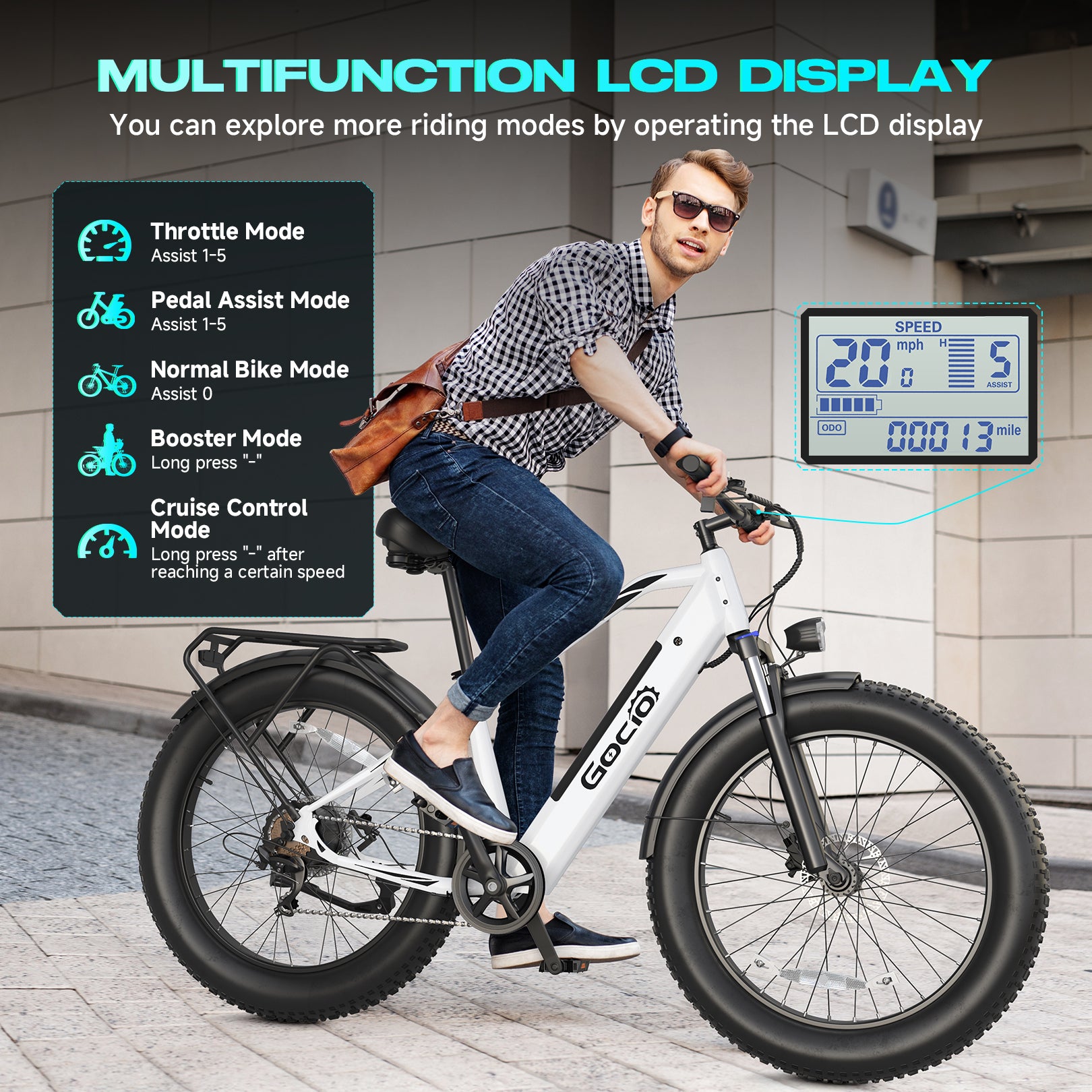 Bicicleta eléctrica de montaña Gocio Peak de 1000 W, 26" x 4.0", neumáticos anchos, batería de 48 V y 15 Ah, 45 km/h, para adultos, con luz trasera y modo crucero, ideal para todoterreno, arena y nieve, UL2849