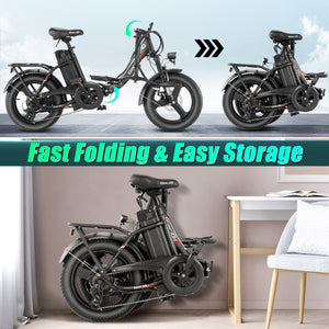 Gocio Electric Bike 3.0 Fat Tire Foldable Ebike, 48V 374.4Wh Battery, Peak 700W Folding Electric Bike, Lockable Suspension Fork, LCD, 16" One-Piece Tire Electric Bicycles for Women Adults UL2849 - GOCIO