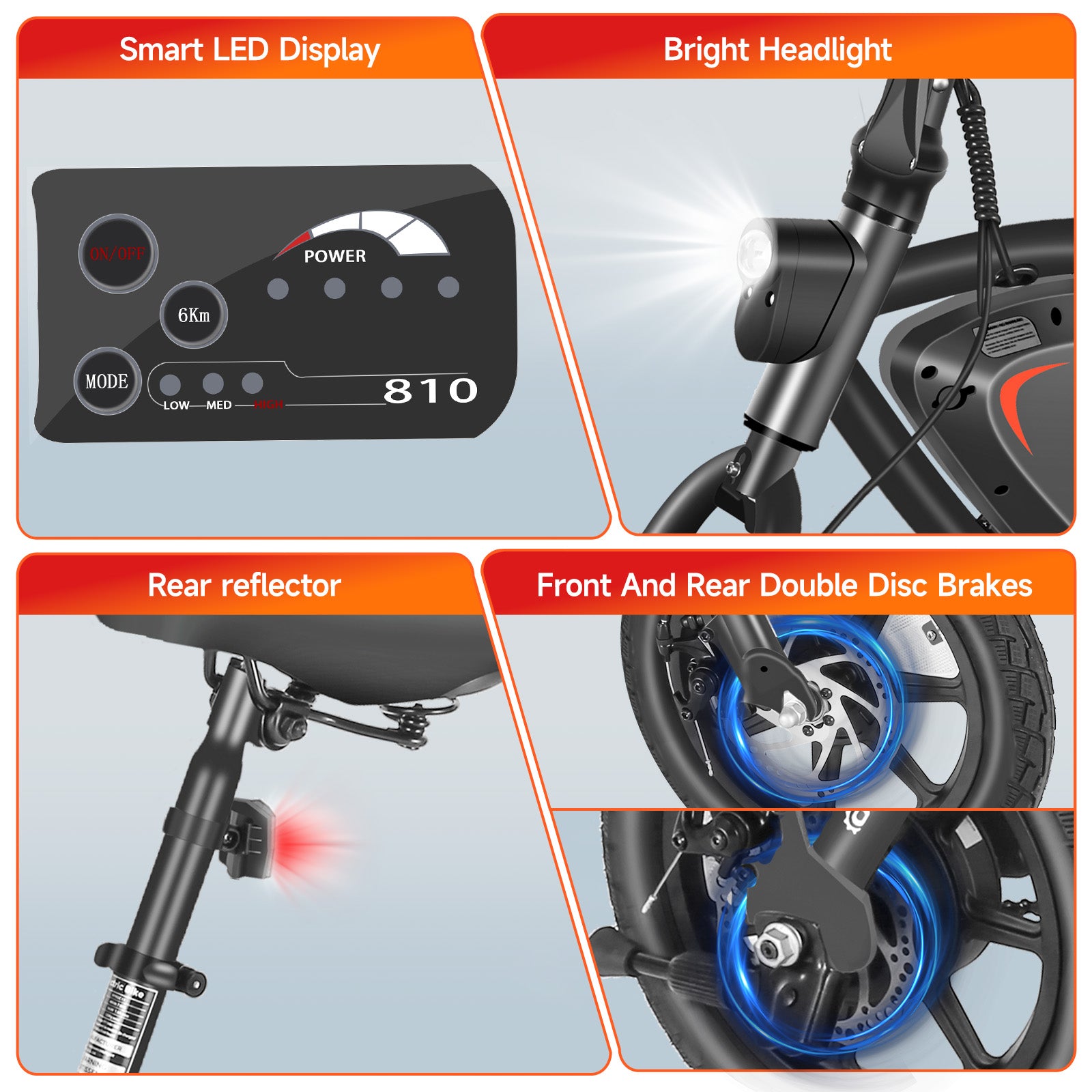 Gocio 14" Foldable Electric Bike, 375Wh 48V Electric Bicycles for Adults Women Teens, Peak 500W City Commuter Cruiser Ebikes, LED Display, E bike One-Piece Tire with 5 Riding Modes UL2849