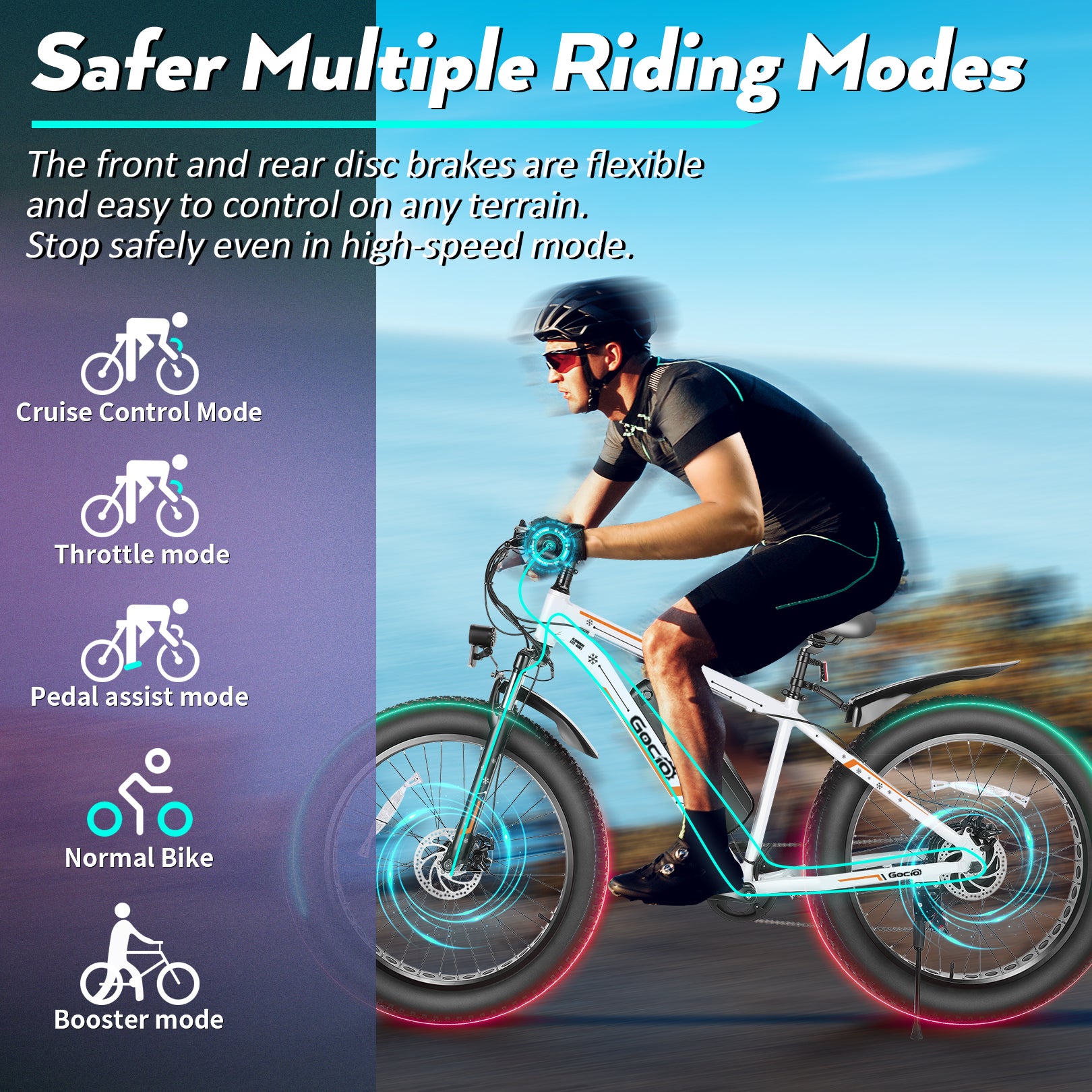 Gocio 26" 4.0 Fat Tire Electric Bike for Adults, 500W Adults E Bike, 48V 13Ah Battery, Max 22Mph Electric Mountain Bike Beach Bicycle Snow Bike Ebike for Men, Professional 7-Speed UL2849