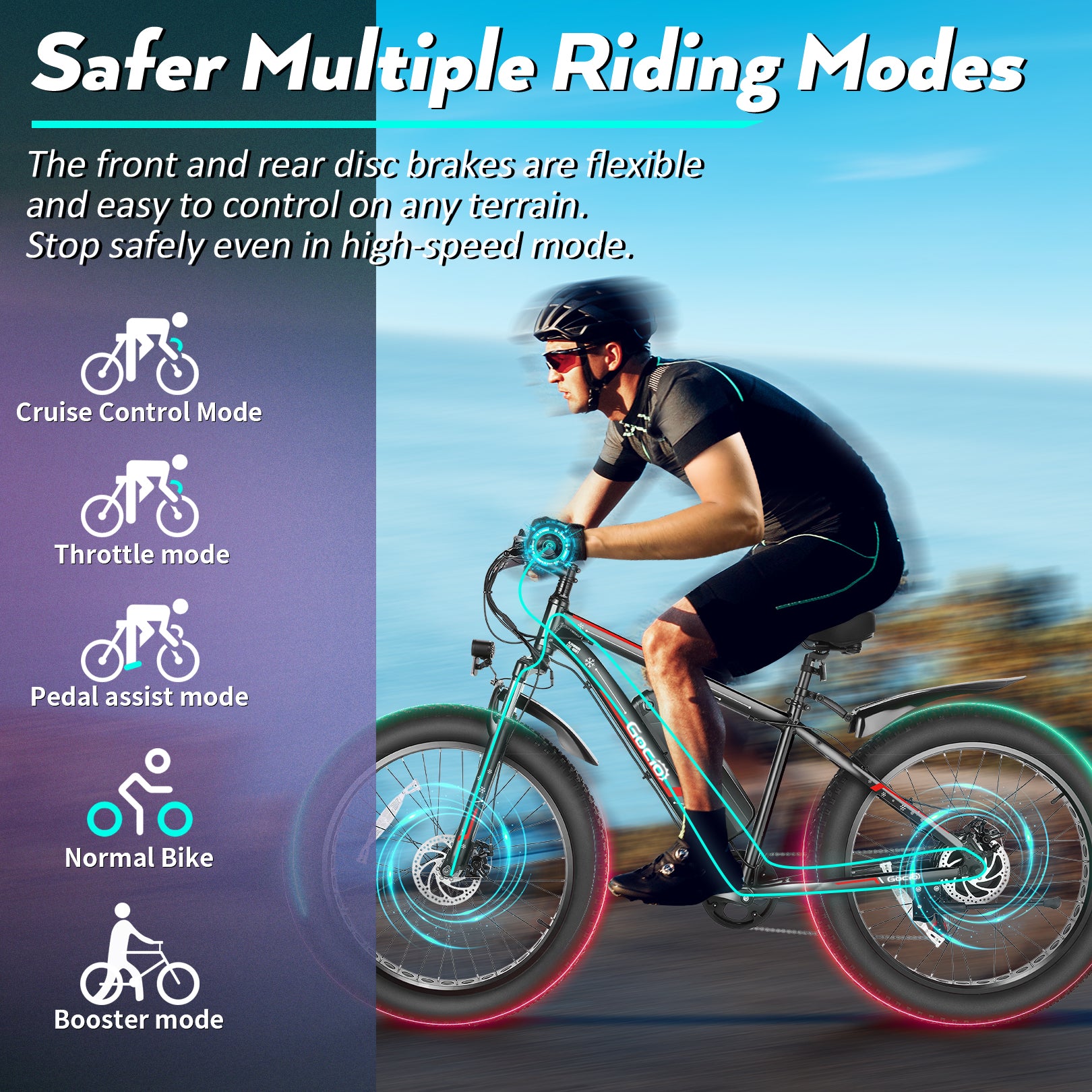 Gocio 26" 4.0 Fat Tire Electric Bike for Adults, 500W Adults E Bike, 48V 13Ah Battery, Max 22Mph Electric Mountain Bike Beach Bicycle Snow Bike Ebike for Men, Professional 7-Speed UL2849