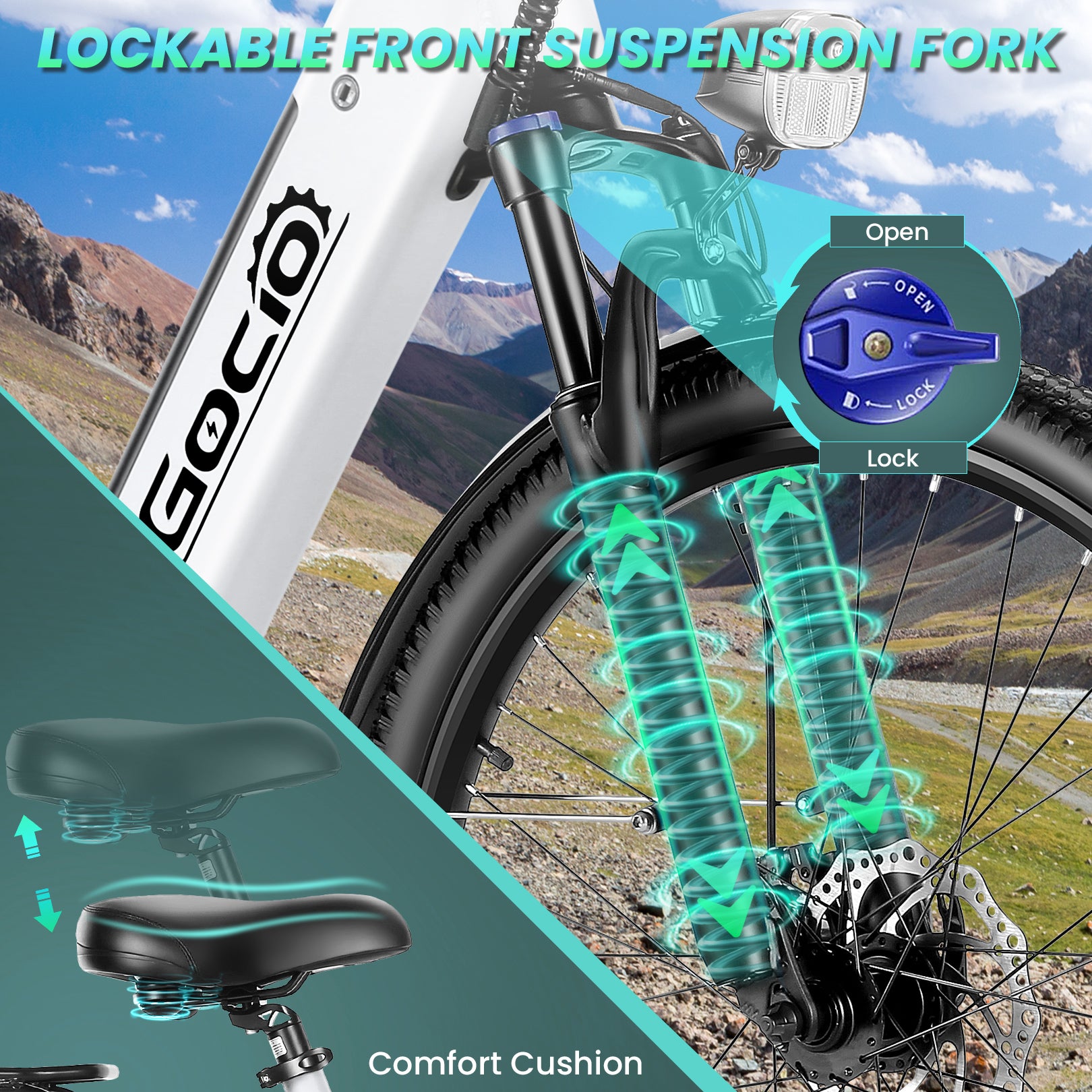 Gocio 26" x 2.1" Electric Bike for Adults, 500W Commuter Ebike, 48V 720wh Built-in Battery, 5 Riding Modes, Max 60 Miles, LCD, Lockable Front Suspension Step Thru E Bikes UL 2849