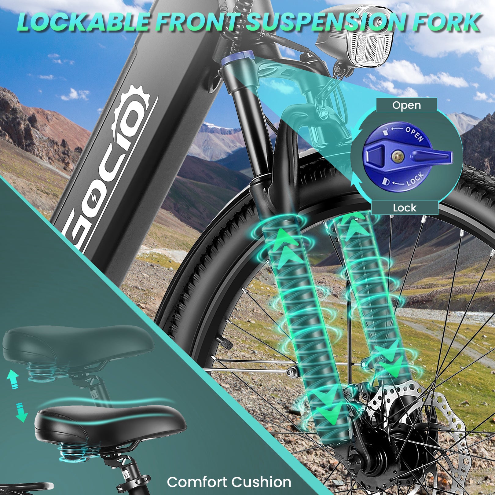 Gocio 26" x 2.1" Electric Bike for Adults, 500W Commuter Ebike, 48V 720wh Built-in Battery, 5 Riding Modes, Max 60 Miles, LCD, Lockable Front Suspension Step Thru E Bikes UL 2849