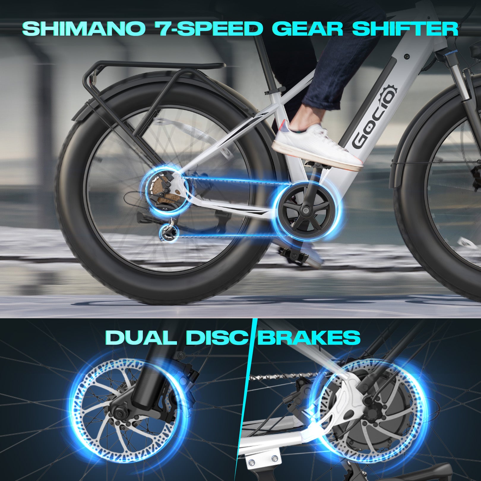 Bicicleta eléctrica de montaña Gocio Peak de 1000 W, 26" x 4.0", neumáticos anchos, batería de 48 V y 15 Ah, 45 km/h, para adultos, con luz trasera y modo crucero, ideal para todoterreno, arena y nieve, UL2849