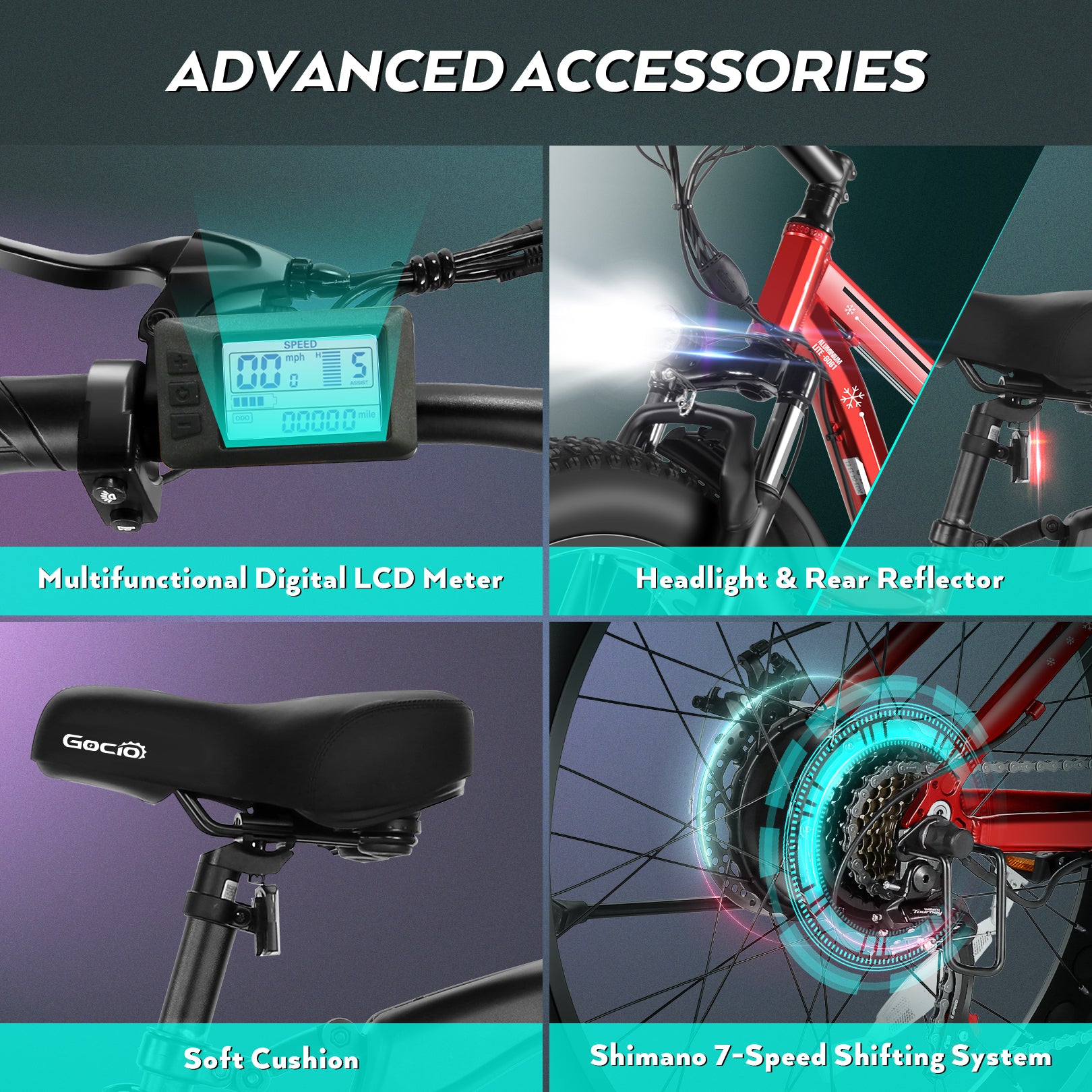 Gocio 26" 4.0 Fat Tire Electric Bike for Adults, 500W Adults E Bike, 48V 13Ah Battery, Max 22Mph Electric Mountain Bike Beach Bicycle Snow Bike Ebike for Men, Professional 7-Speed UL2849