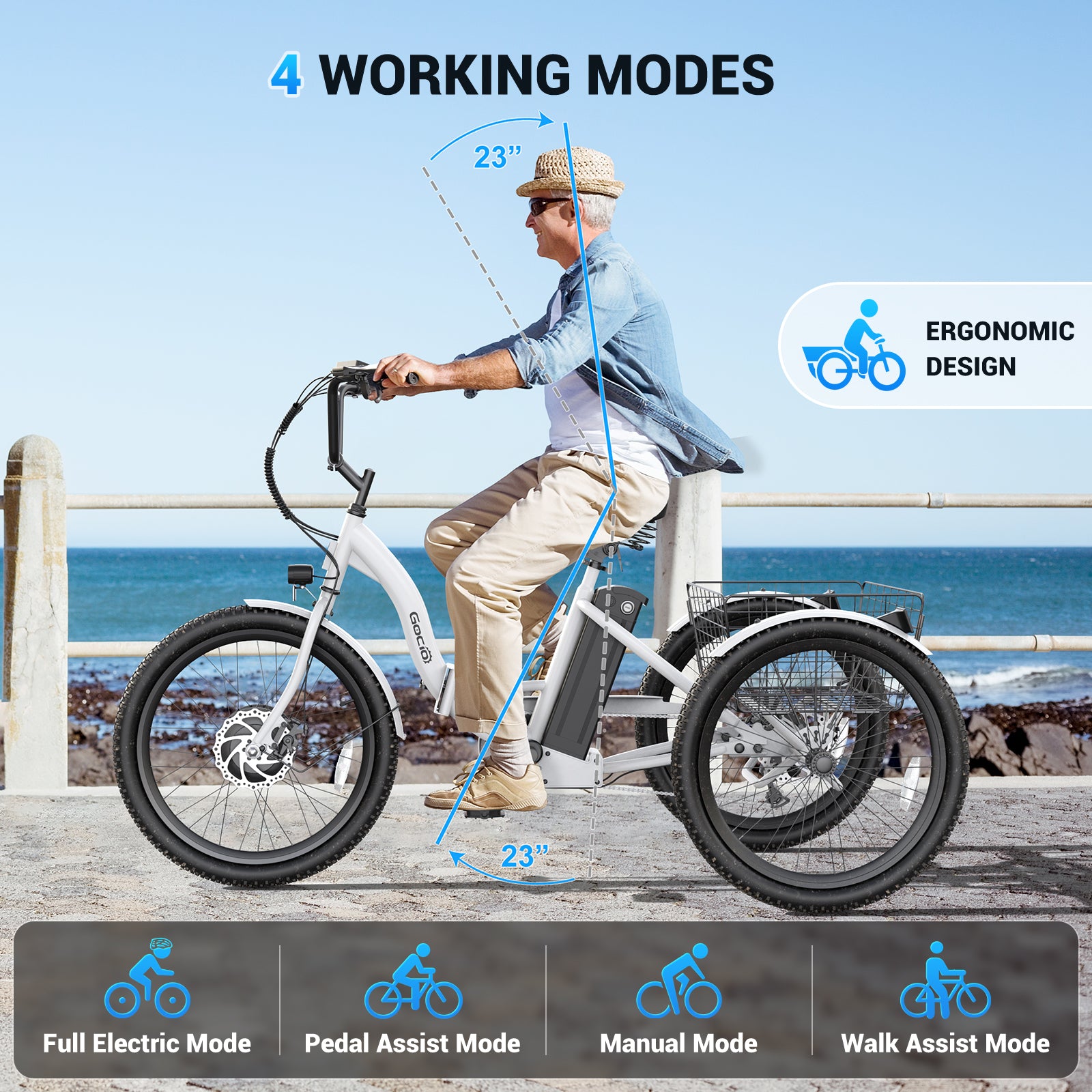 Gocio Electric Tricycle for Adults, Peak 500W Motor Electric Trike 48V 10.4AH UL2849 Battery, Cargo Motorized Tricycle, Shimano 7 Gears 3-Wheel Electric Bike for Adults & Seniors