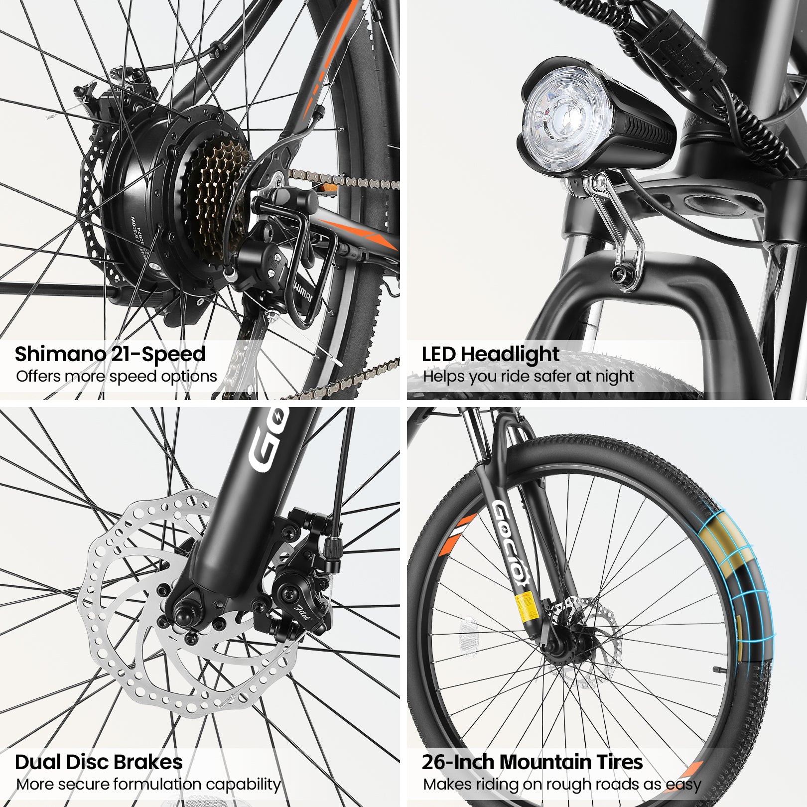 Gocio 26" Electric Bike, 350W Electric Bike for Adults 19.8MPH Electric Mountain Bike, LCD, Lockable Suspension Fork, 374.4Wh 36V Battery UL2849, 21-Speed Mountain E-Bikes Adult Electric Bicycle