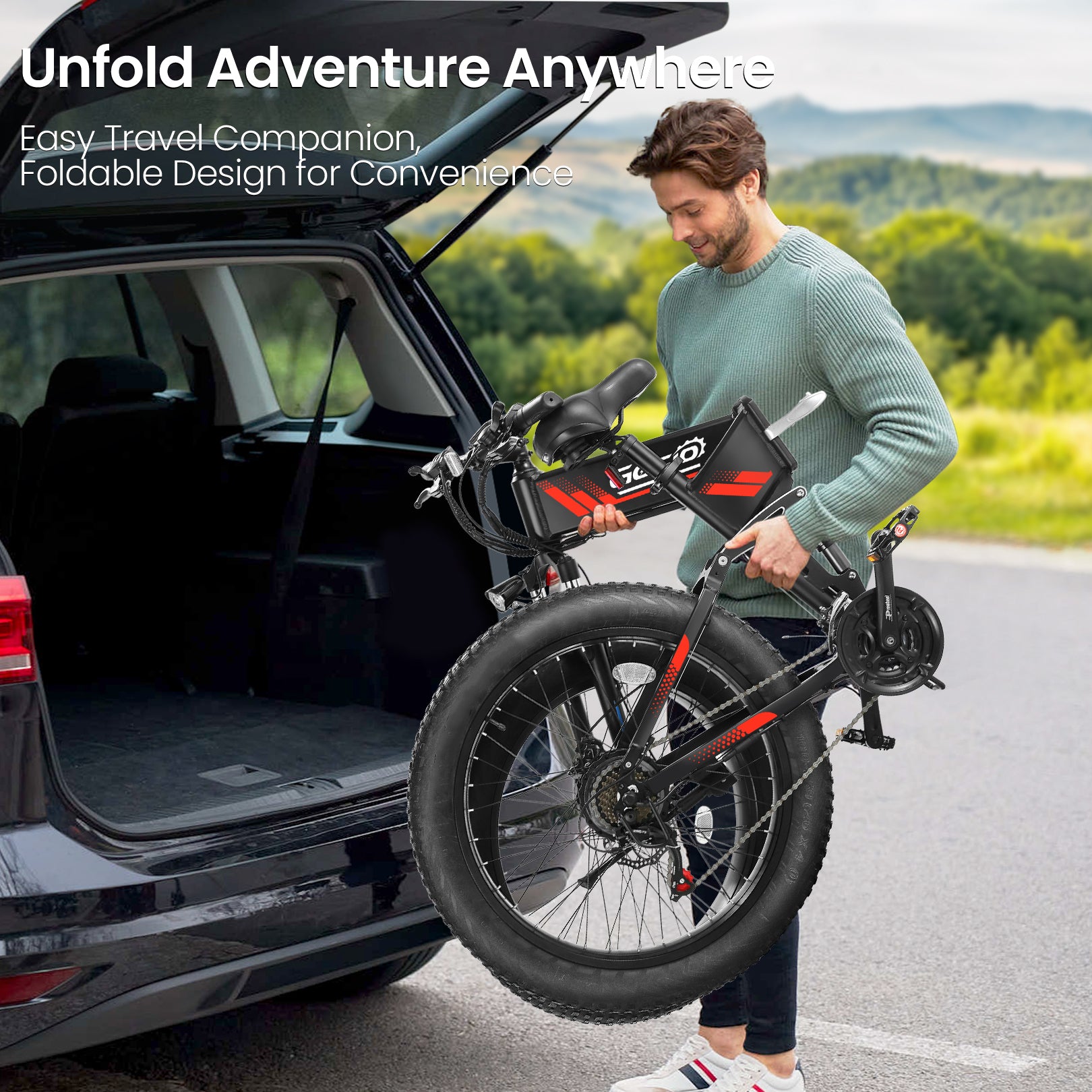 Gocio Ebike 750W Peak, 26"x4" Fat Tire Electric Bike, Full Suspensions, 48V 10.4Ah Foldable Electric Bikes Adult, LCD, 21 Speed, Electric Mountain Bike UL2849
