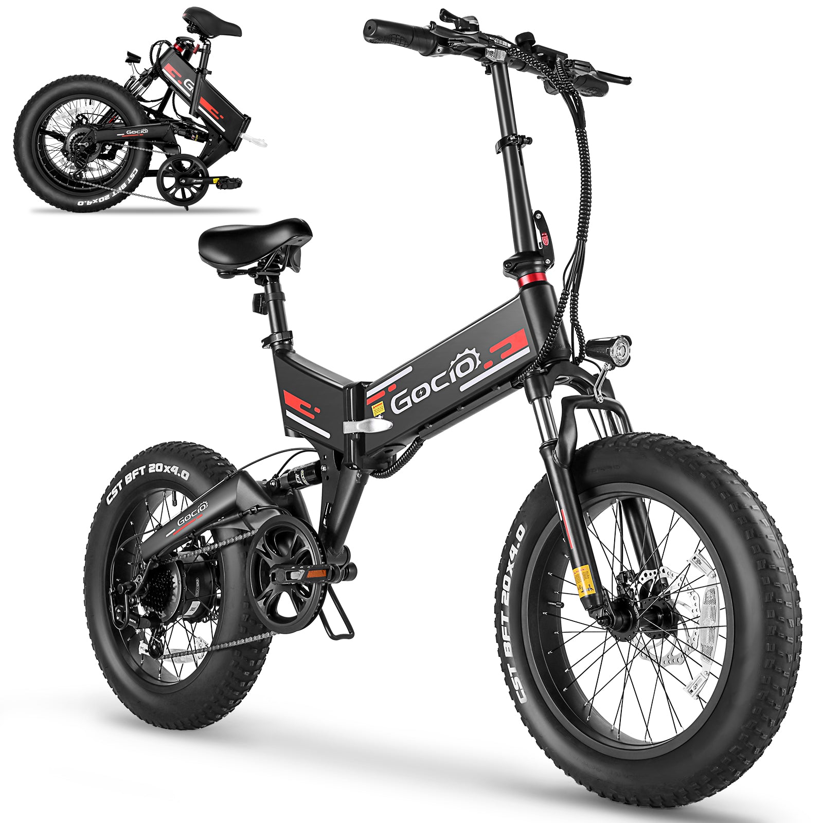 Gocio Foldable Electric Bikes Adult 20"x4" Fat Tire Electric Bike, 48V 10.4Ah, 500W Electric Mountain Bike Full Suspension, LCD, Shimano 7 Speed Electric Cruiser Bicycle UL2849