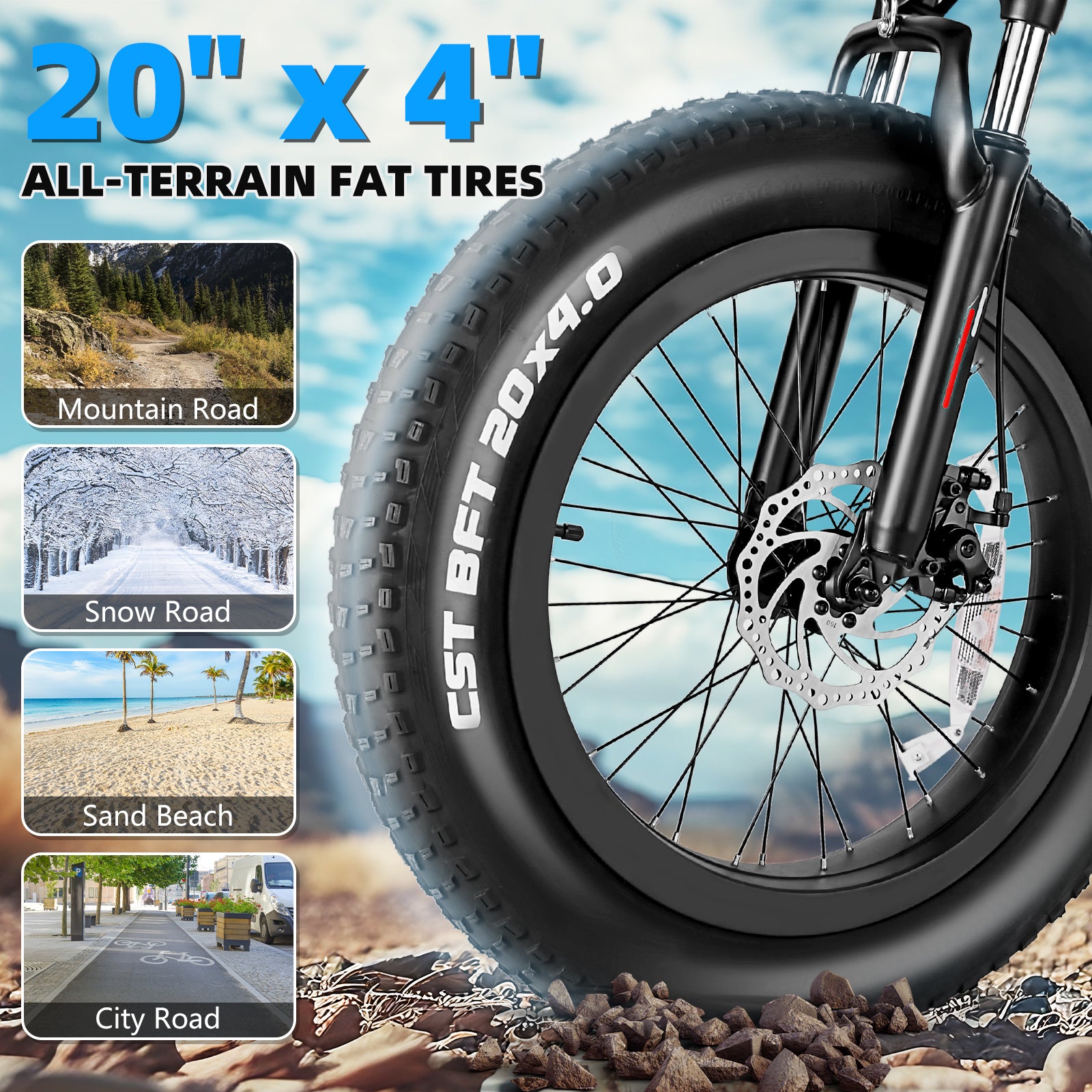 Gocio Foldable Electric Bikes Adult 20"x4" Fat Tire Electric Bike, 48V 10.4Ah, 500W Electric Mountain Bike Full Suspension, LCD, Shimano 7 Speed Electric Cruiser Bicycle UL2849 - GOCIO