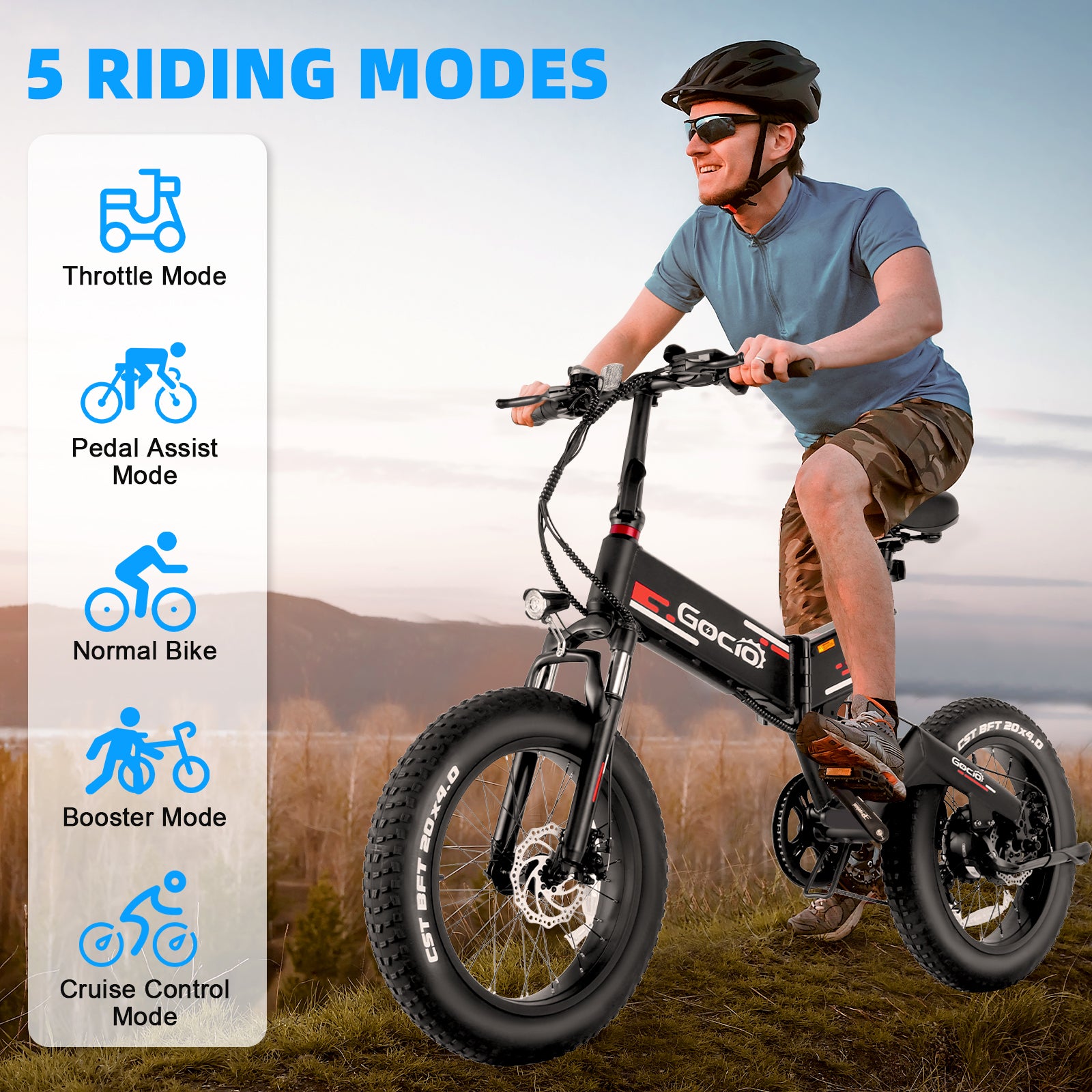 Gocio Foldable Electric Bikes Adult 20"x4" Fat Tire Electric Bike, 48V 10.4Ah, 500W Electric Mountain Bike Full Suspension, LCD, Shimano 7 Speed Electric Cruiser Bicycle UL2849