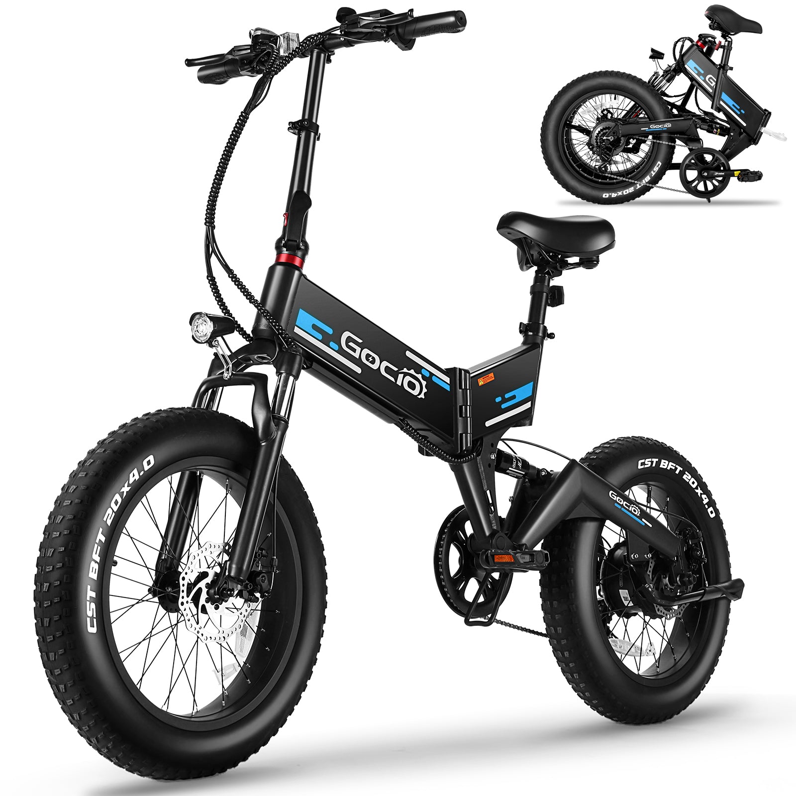 mountainbike fully amazon GOCIO Foldable Electric Bikes 20"x4" Fat Tire E-Bike, 48V 10.4Ah, 500W E-Bicycle Full Suspension, LCD, Shimano 7 Speed Electric Cruiser Bicycle UL2849