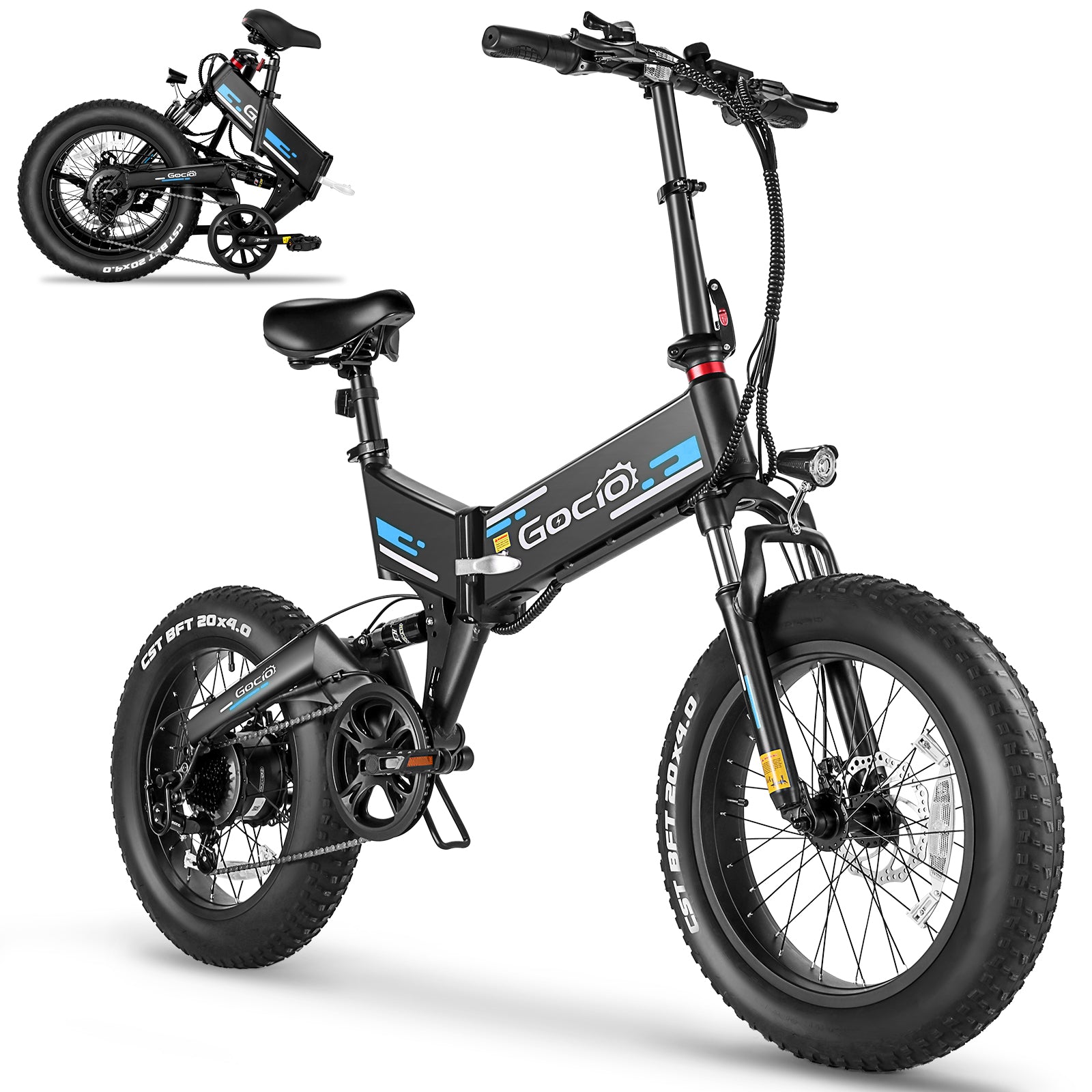 Gocio Foldable Electric Bikes Adult 20"x4" Fat Tire Electric Bike, 48V 10.4Ah, 500W Electric Mountain Bike Full Suspension, LCD, Shimano 7 Speed Electric Cruiser Bicycle UL2849