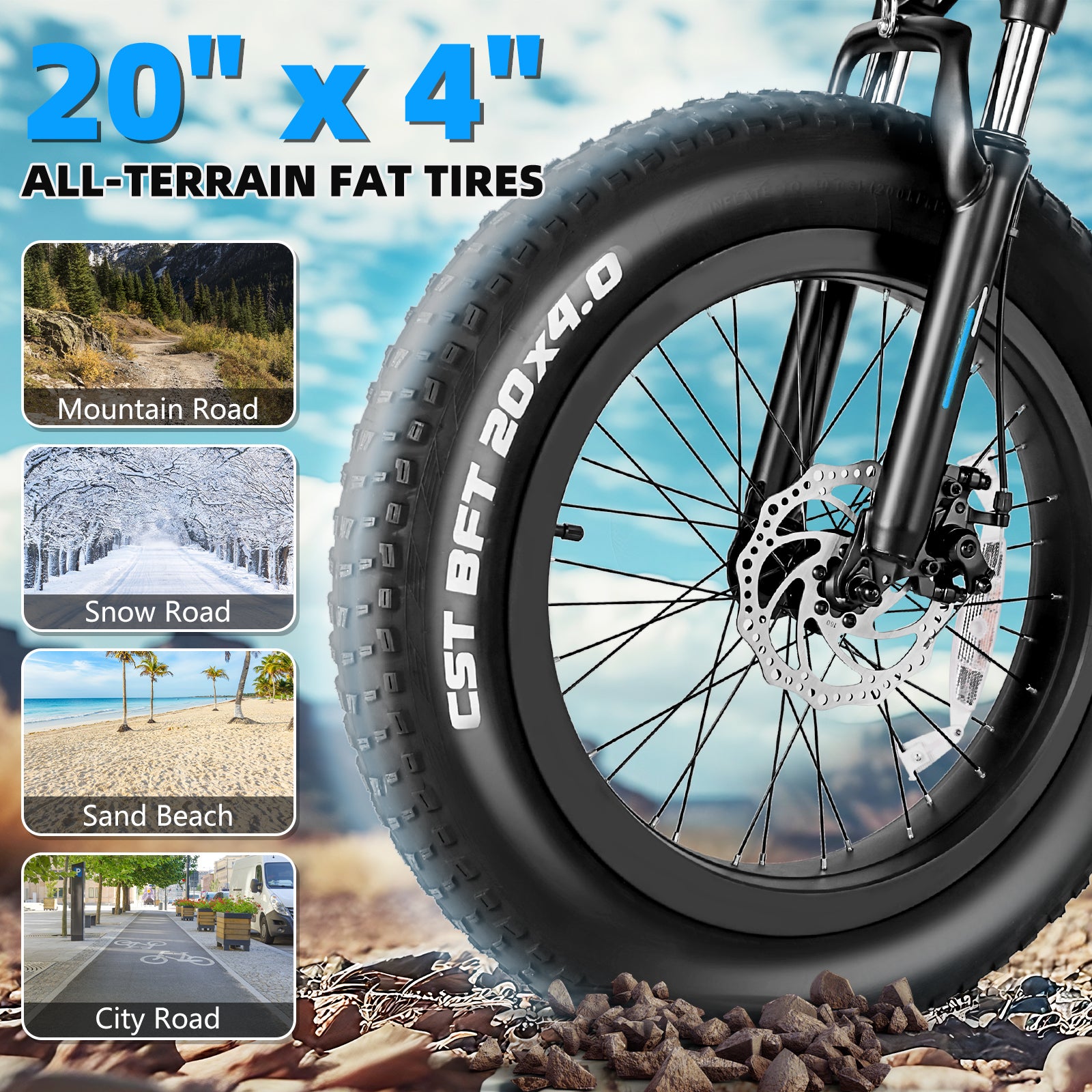 Gocio Foldable Electric Bikes Adult 20"x4" Fat Tire Electric Bike, 48V 10.4Ah, 500W Electric Mountain Bike Full Suspension, LCD, Shimano 7 Speed Electric Cruiser Bicycle UL2849