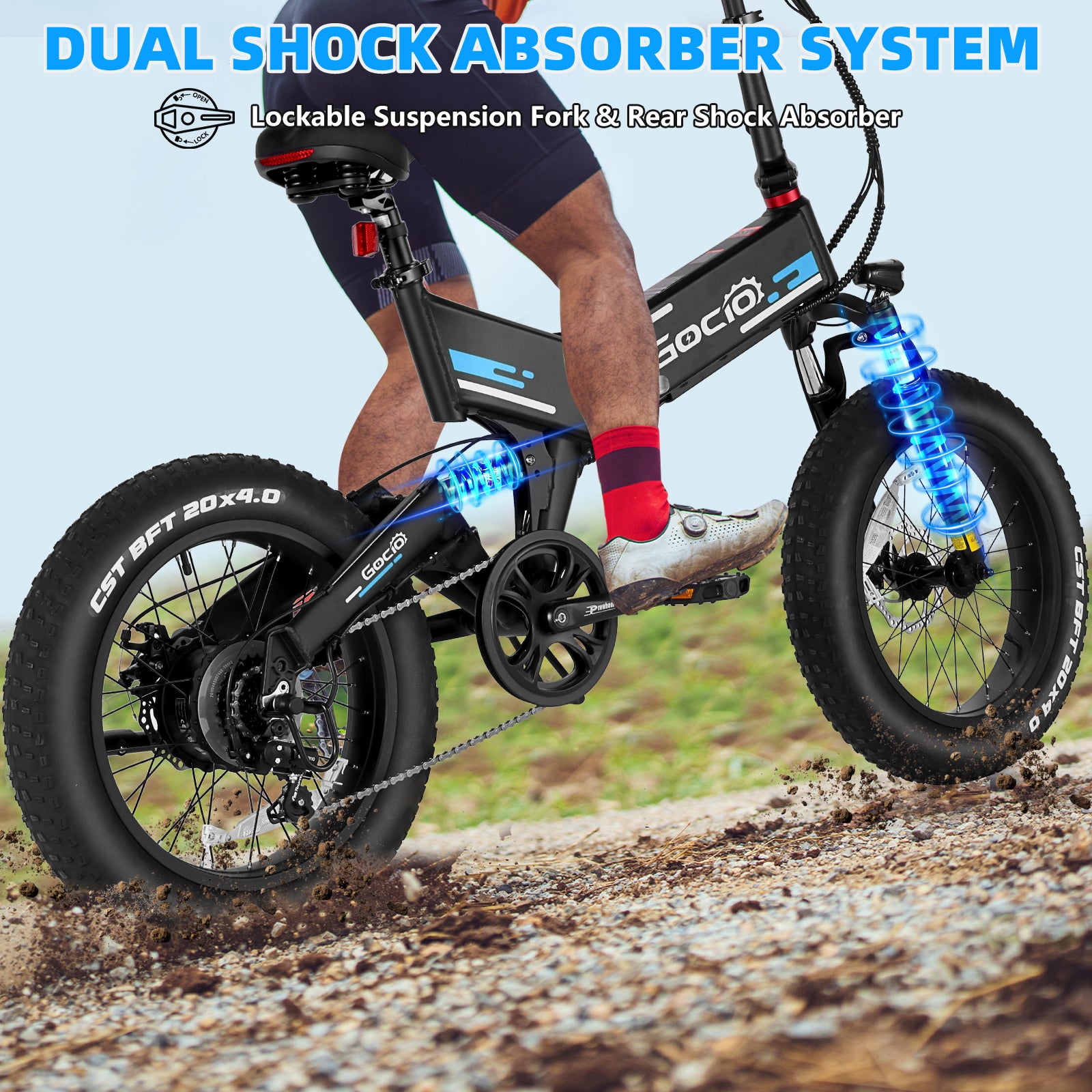 Gocio Foldable Electric Bikes Adult 20"x4" Fat Tire Electric Bike, 48V 10.4Ah, 500W Electric Mountain Bike Full Suspension, LCD, Shimano 7 Speed Electric Cruiser Bicycle UL2849